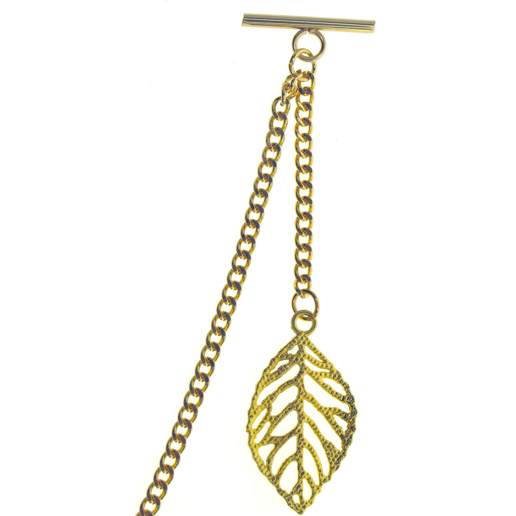 Gold Color Albert Chain with Gold Leaf Design Fob AC120