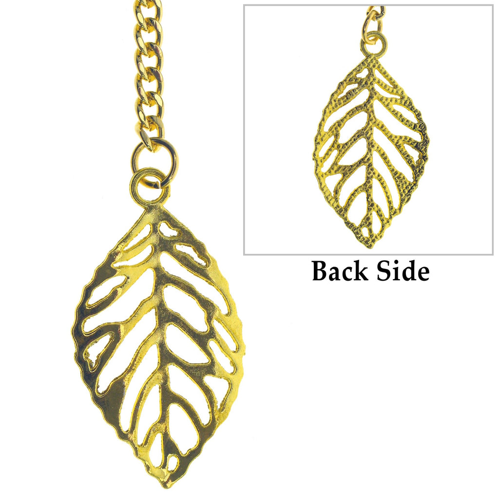 Gold Color Albert Chain with Gold Leaf Design Fob AC120