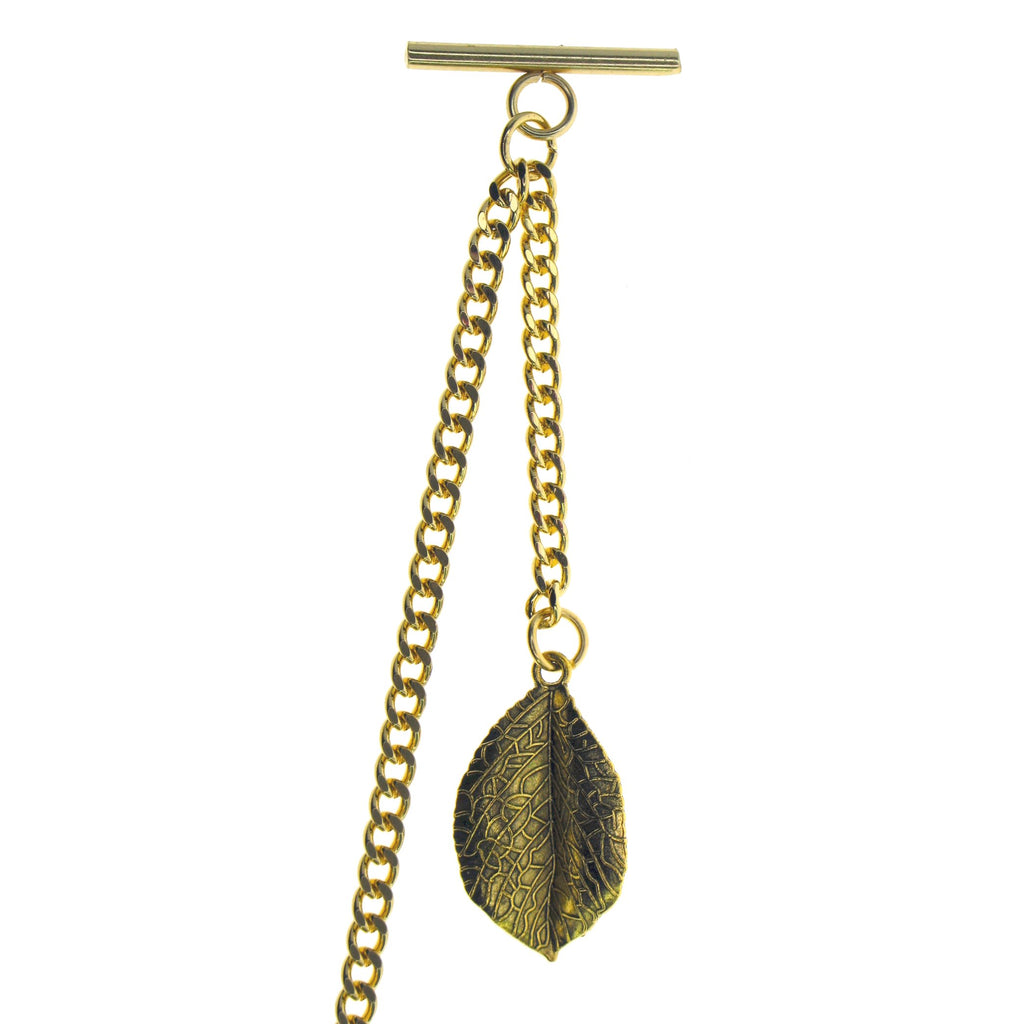 Gold Color Albert Chain with Gold Leaf Design Fob AC121