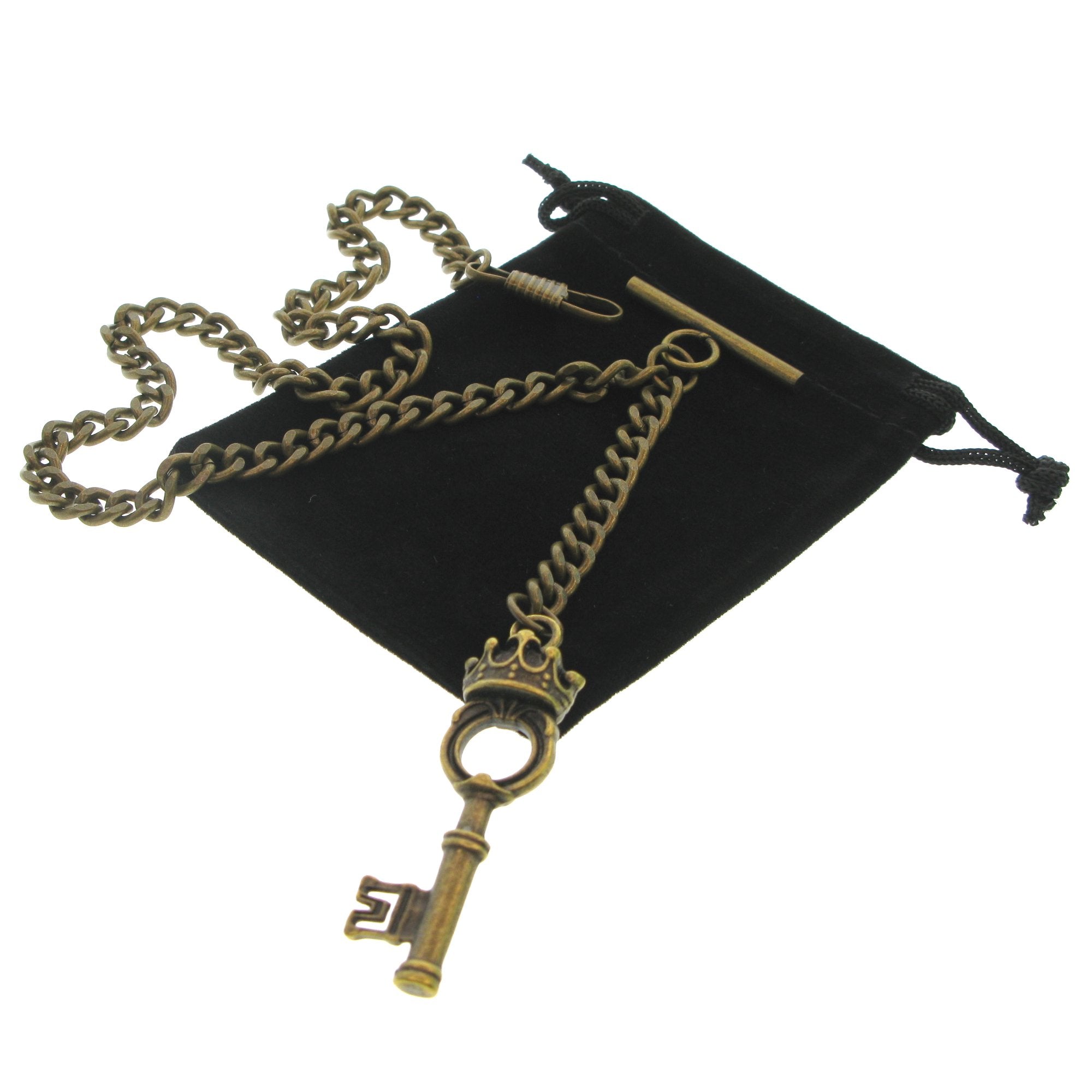Bronze Color Albert chain with Antique Key Design Fob AC122