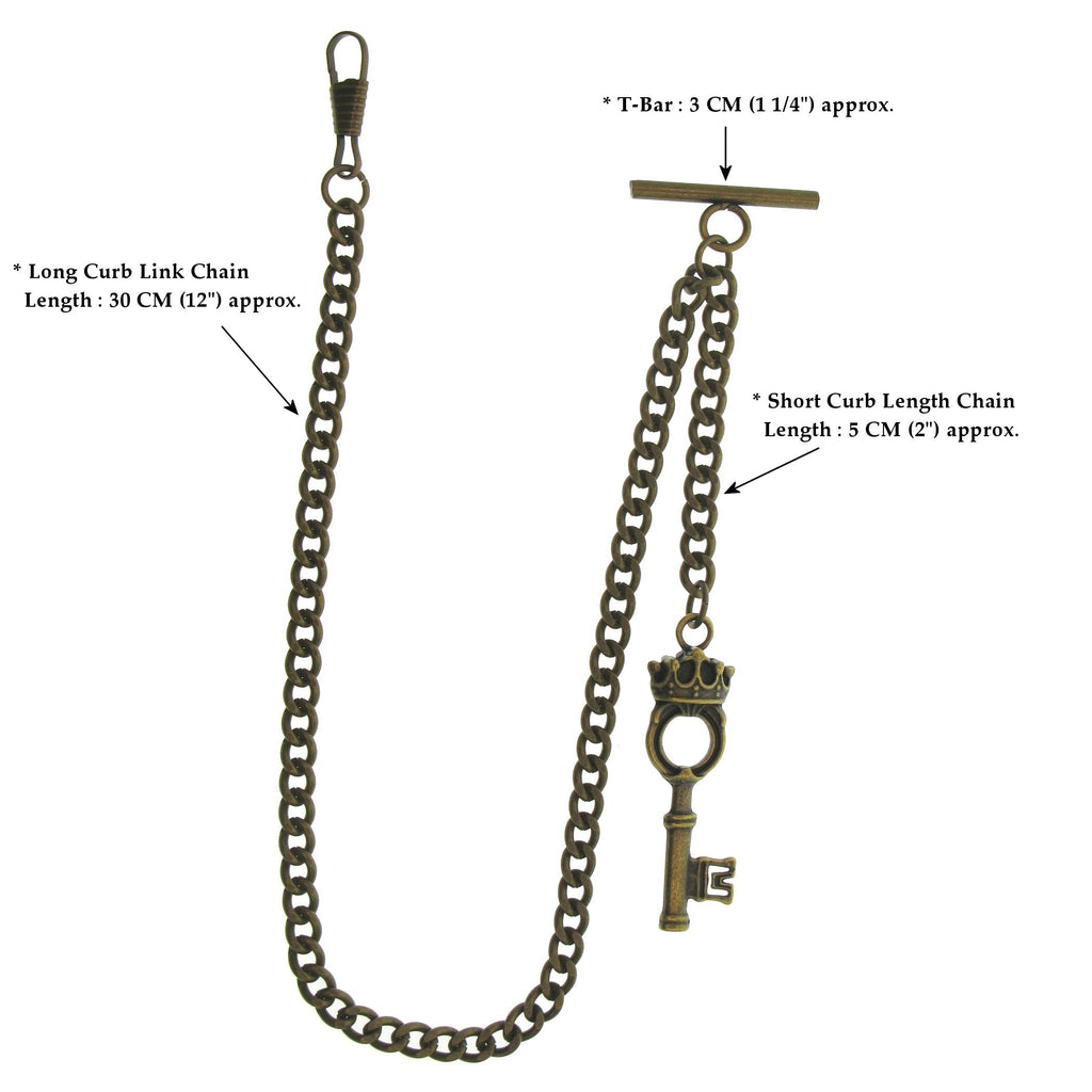Bronze Color Albert chain with Antique Key Design Fob AC122