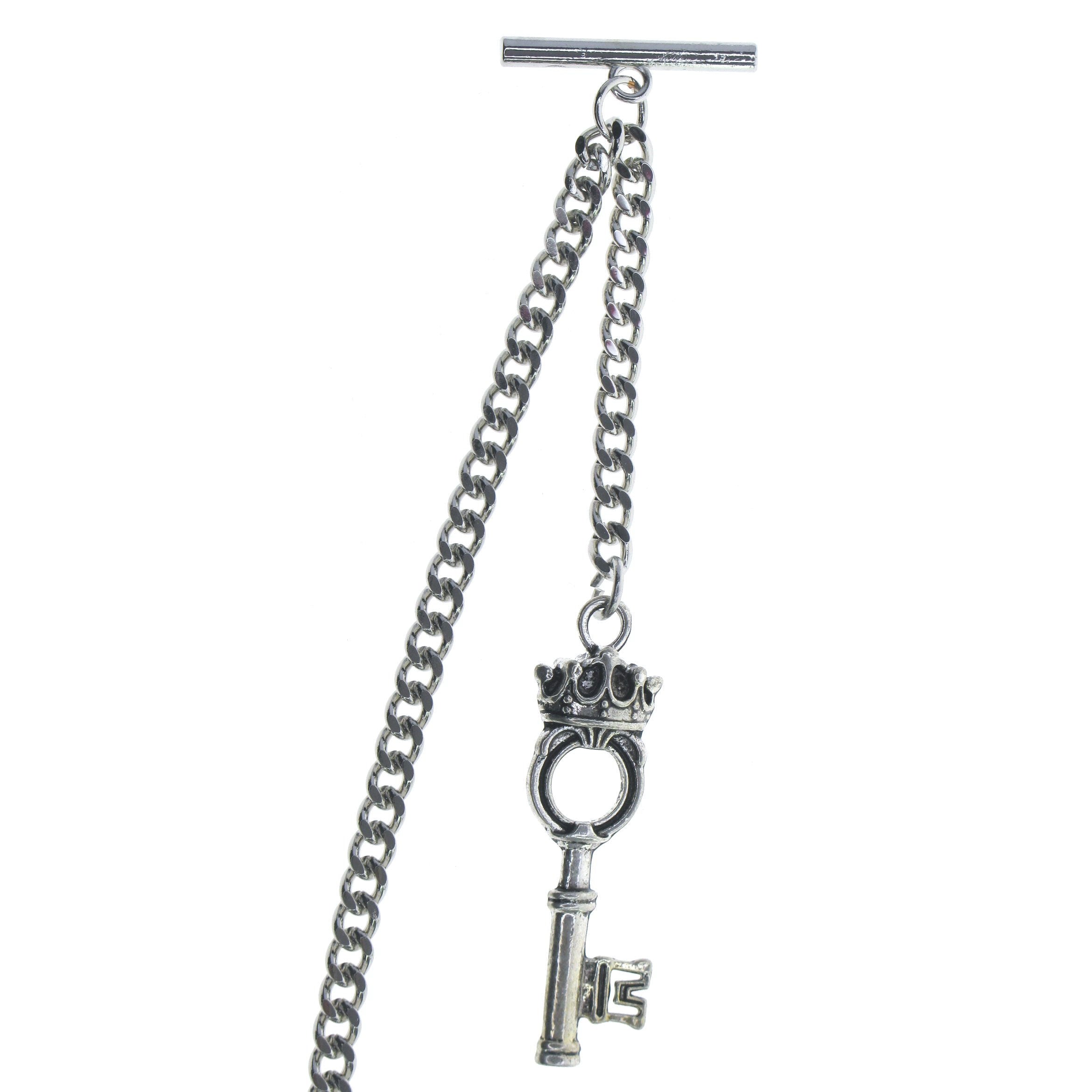 Silver Albert Chain with Ancient Key Design AC123