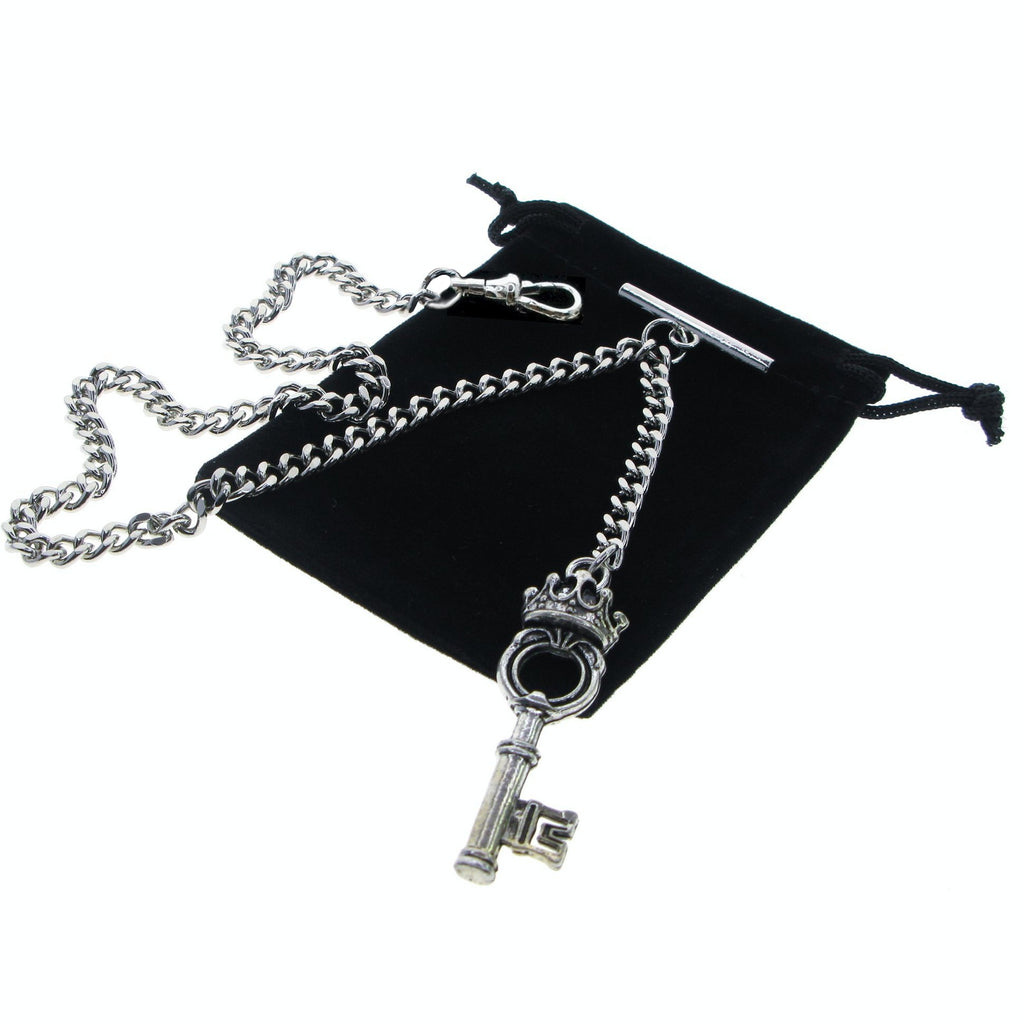 Silver Albert Chain with Ancient Key Design AC123