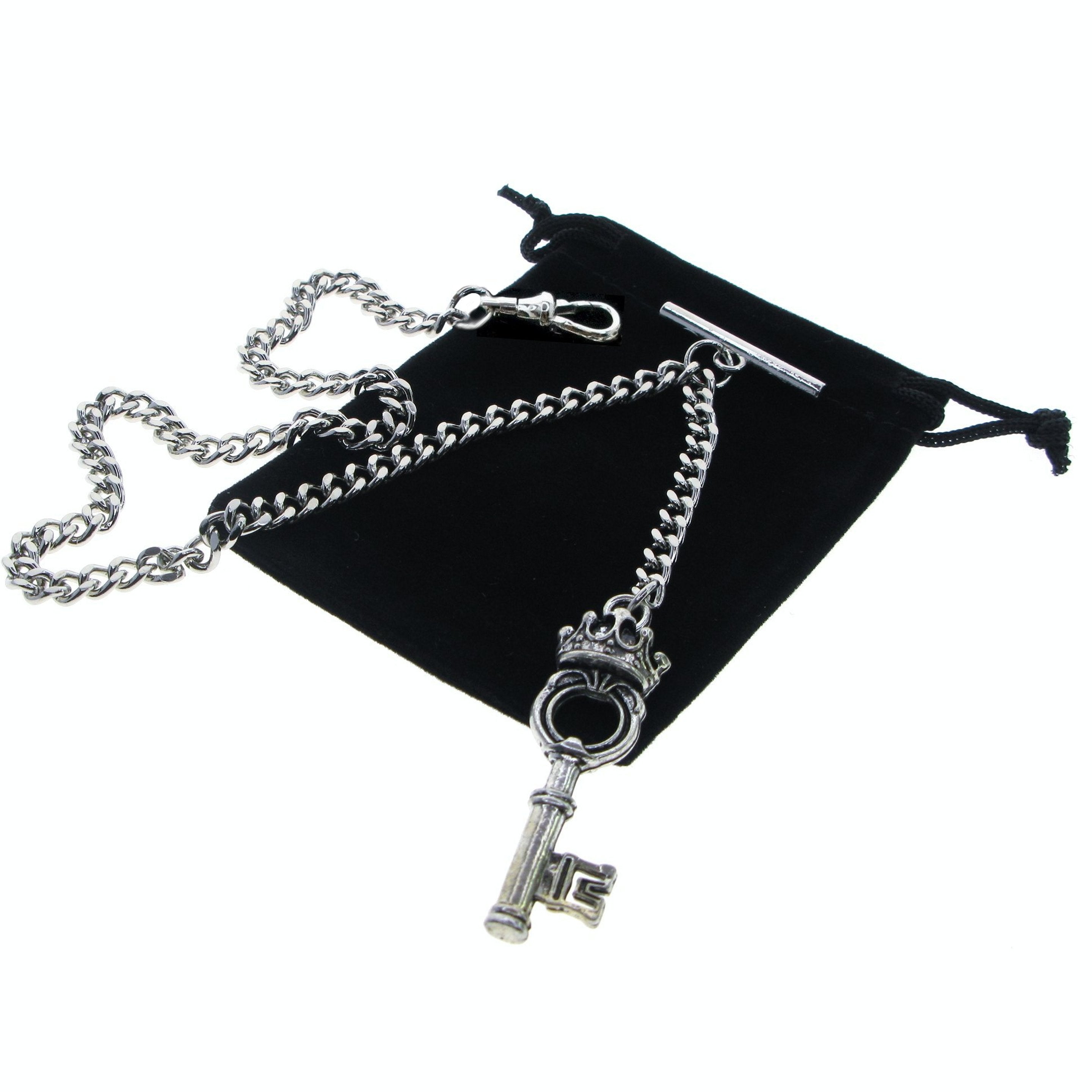 Silver Albert Chain with Ancient Key Design AC123