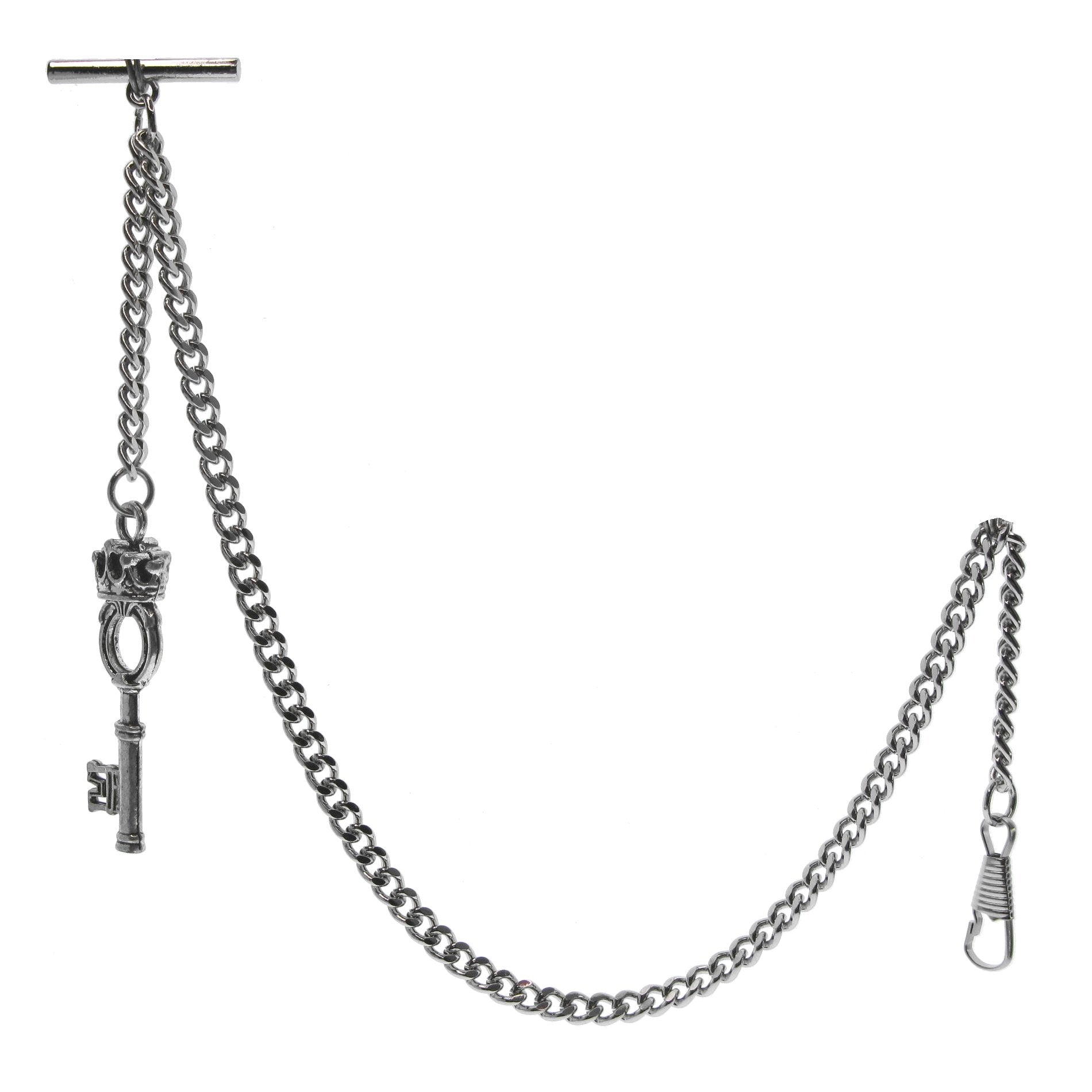Silver Albert Chain with Antique Key Fob 
