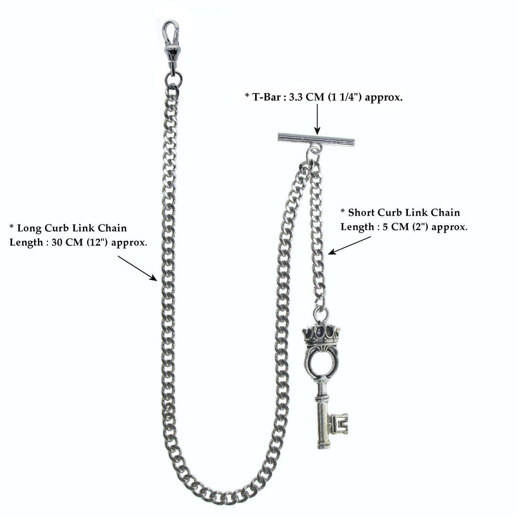 Silver Albert Chain with Ancient Key Design AC123