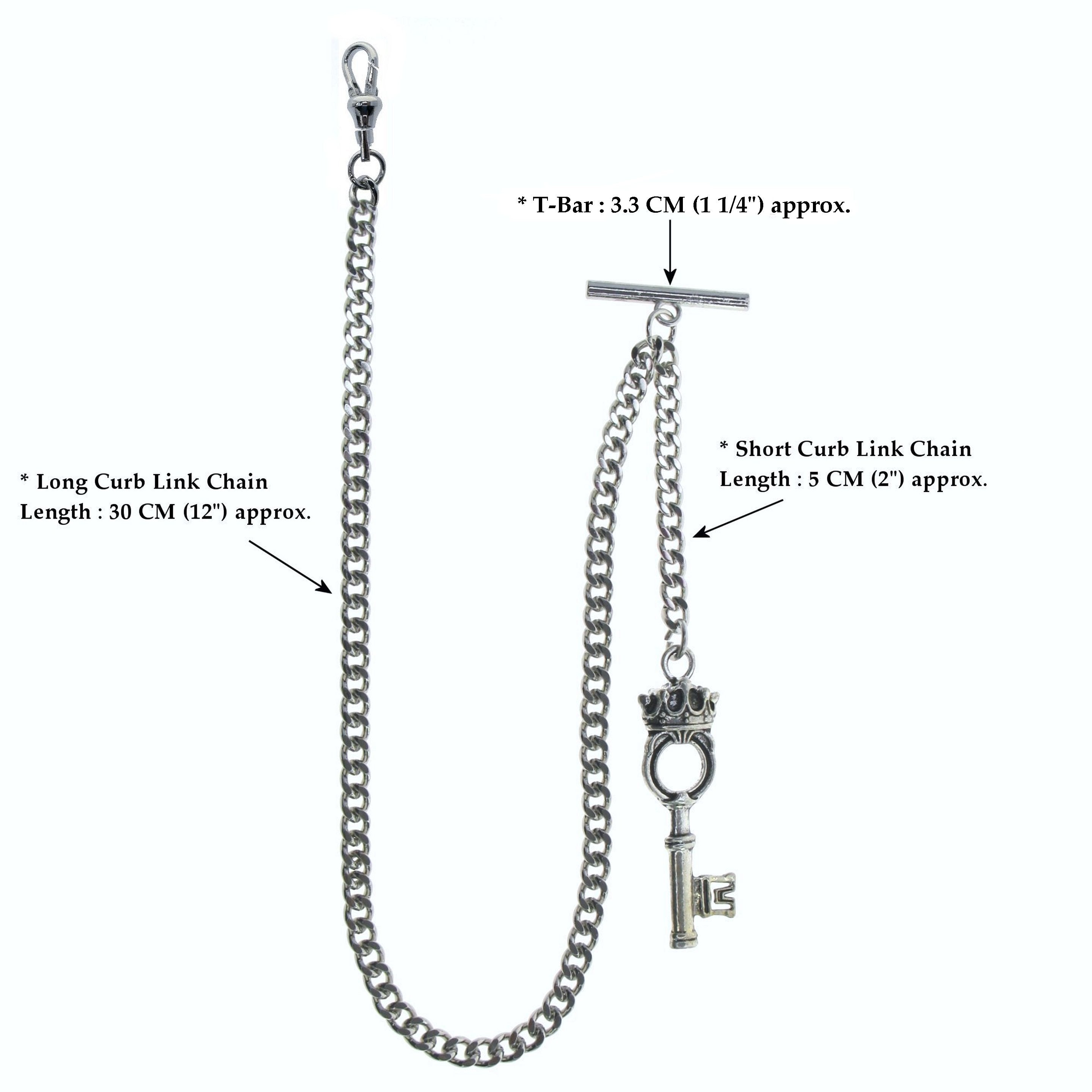 Silver Albert Chain with Ancient Key Design AC123