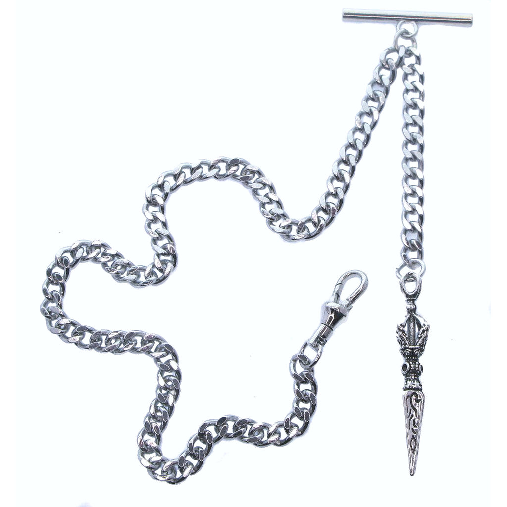 Silver Albert Chain with Ancient Phurba Design Fob