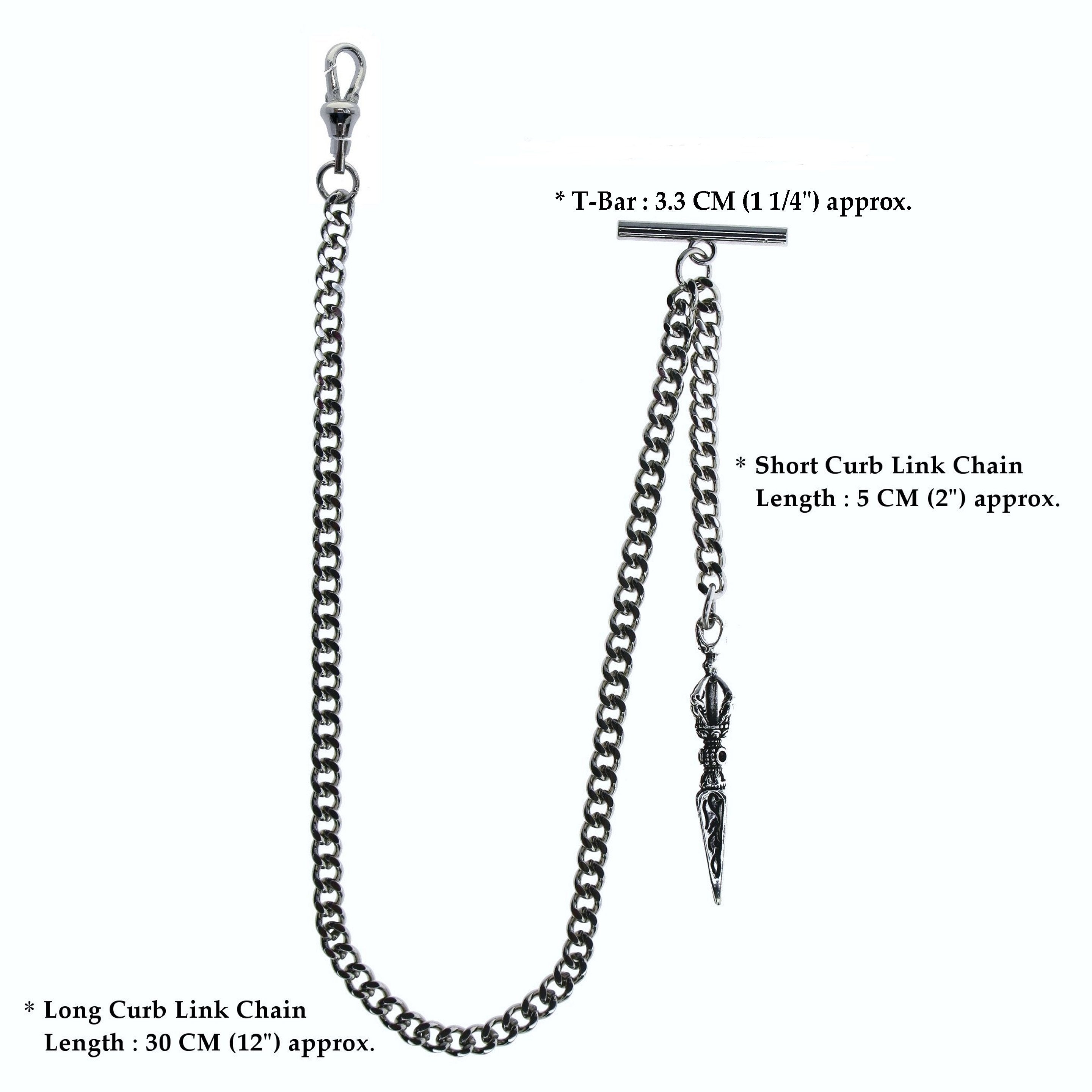 Silver Color Albert Chain with Ancient Phurba Design Fob AC124