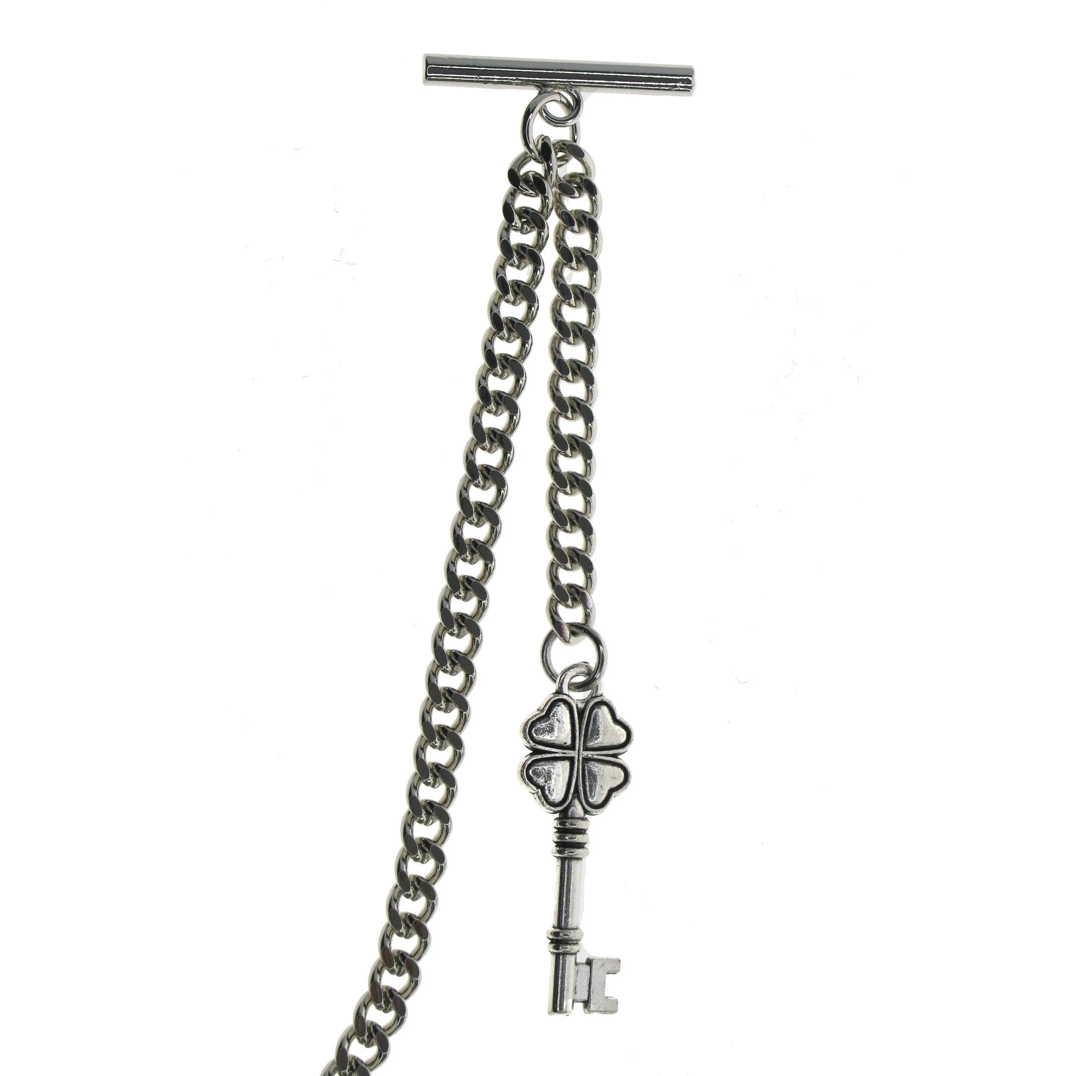 Silver Albert Chain with Four-Leaf Clover Key Design Fob AC125