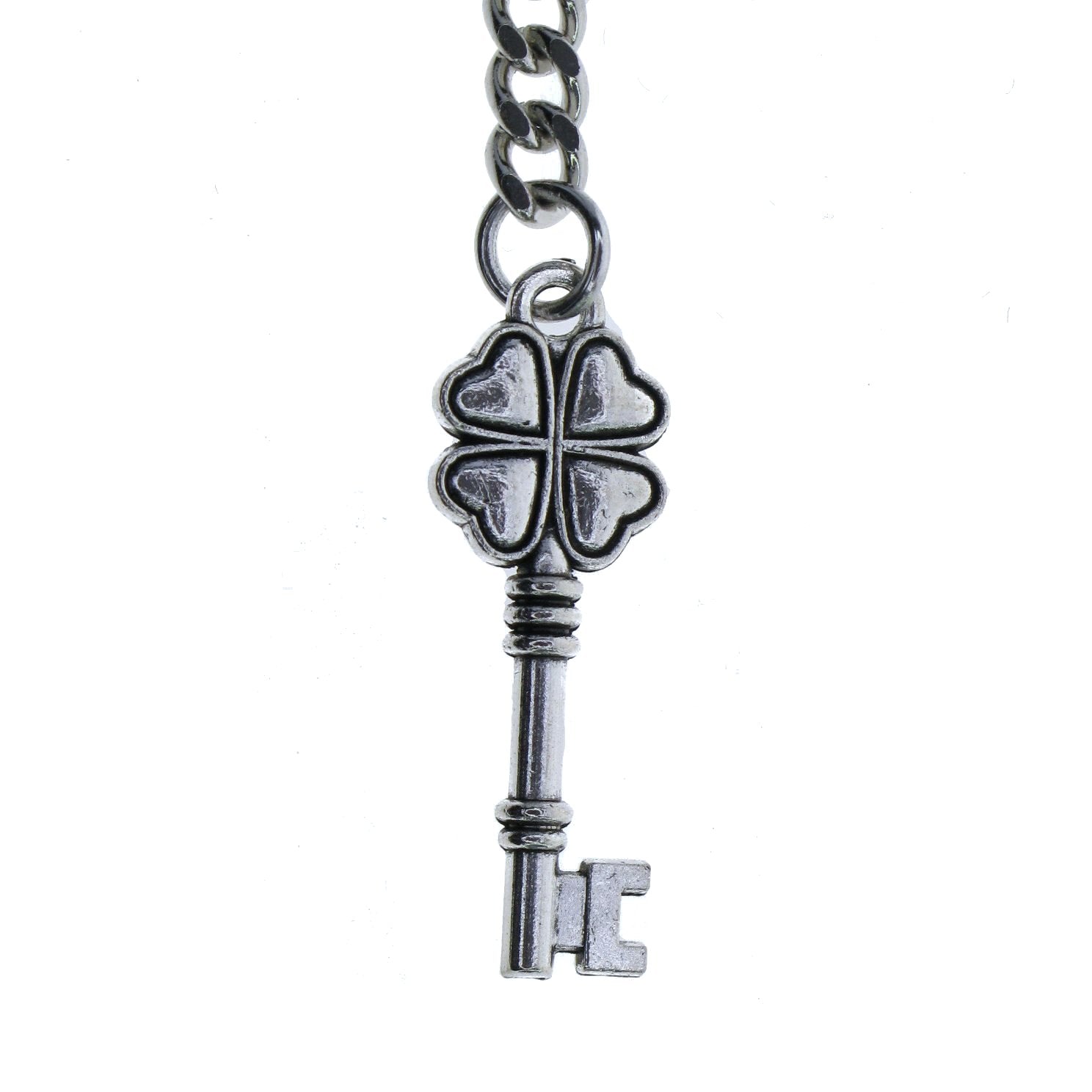 Silver Albert Chain with Four-Leaf Clover Key Design Fob AC125
