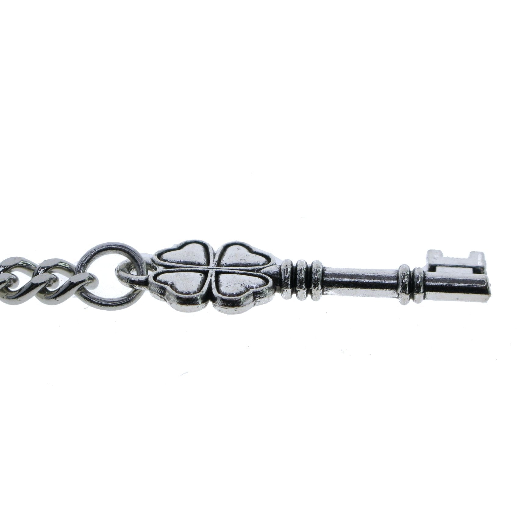 Silver Albert Chain with Four-Leaf Clover Key Design Fob AC125