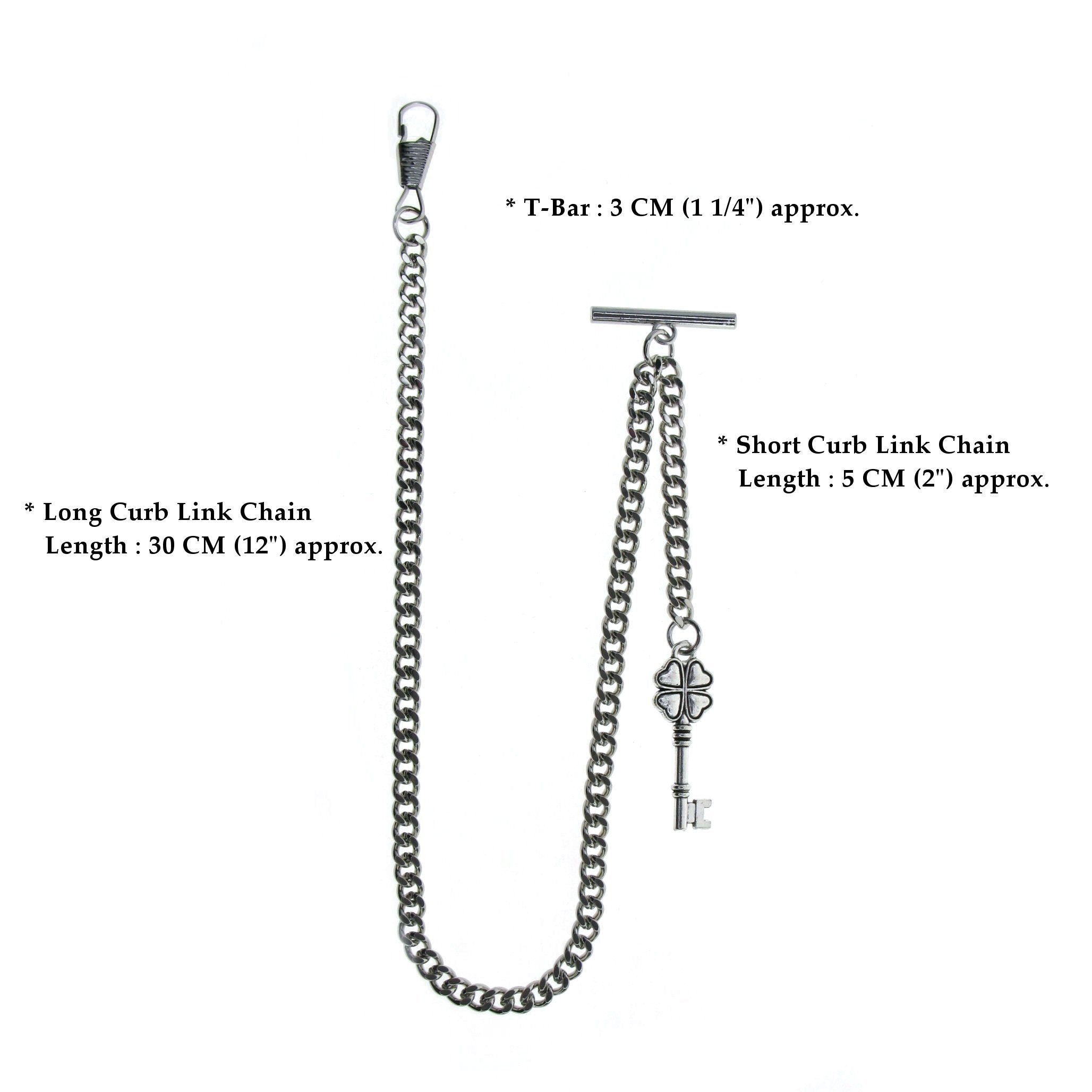 Silver Albert Chain with Four-Leaf Clover Key Design Fob AC125