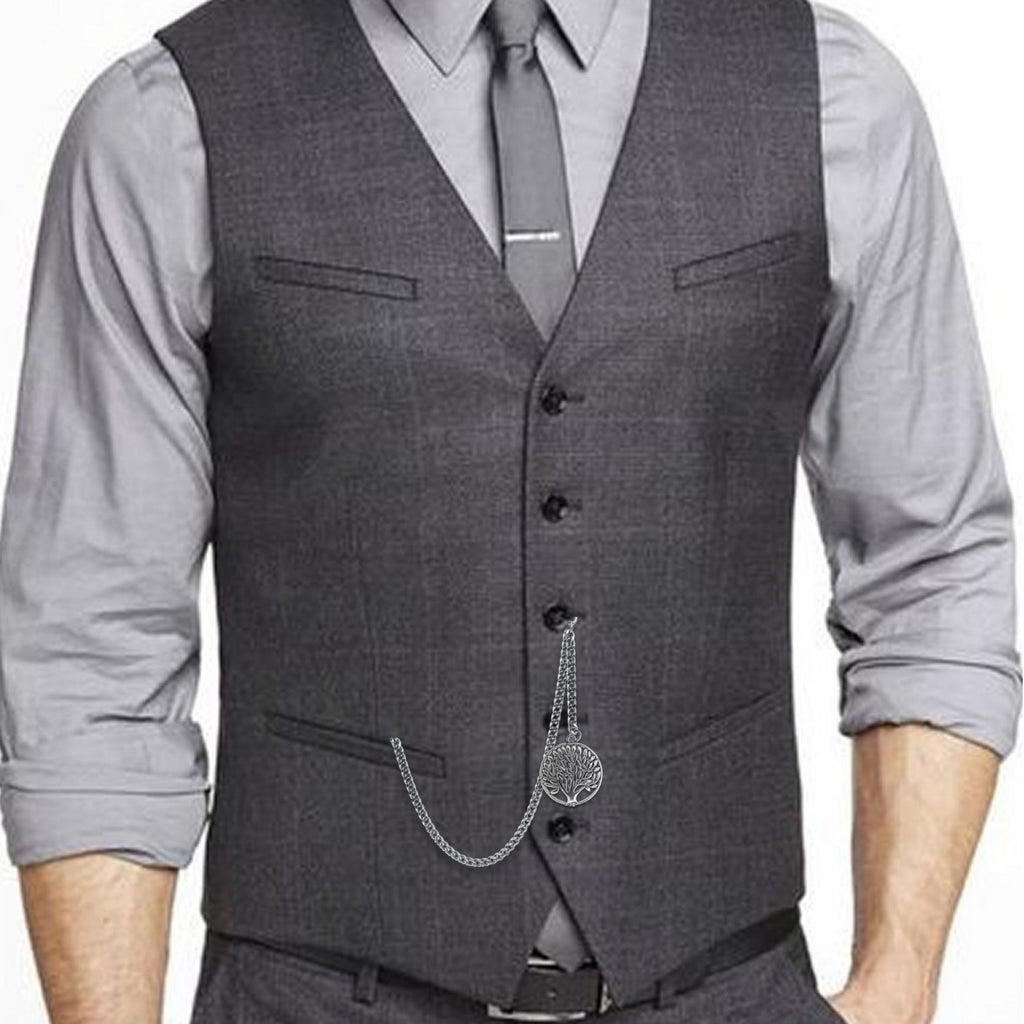 Silver Color Albert Chain with Life-Tree Medal Design Fob AC126