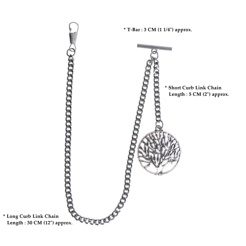 Silver Color Albert Chain with Life-Tree Medal Design Fob AC126