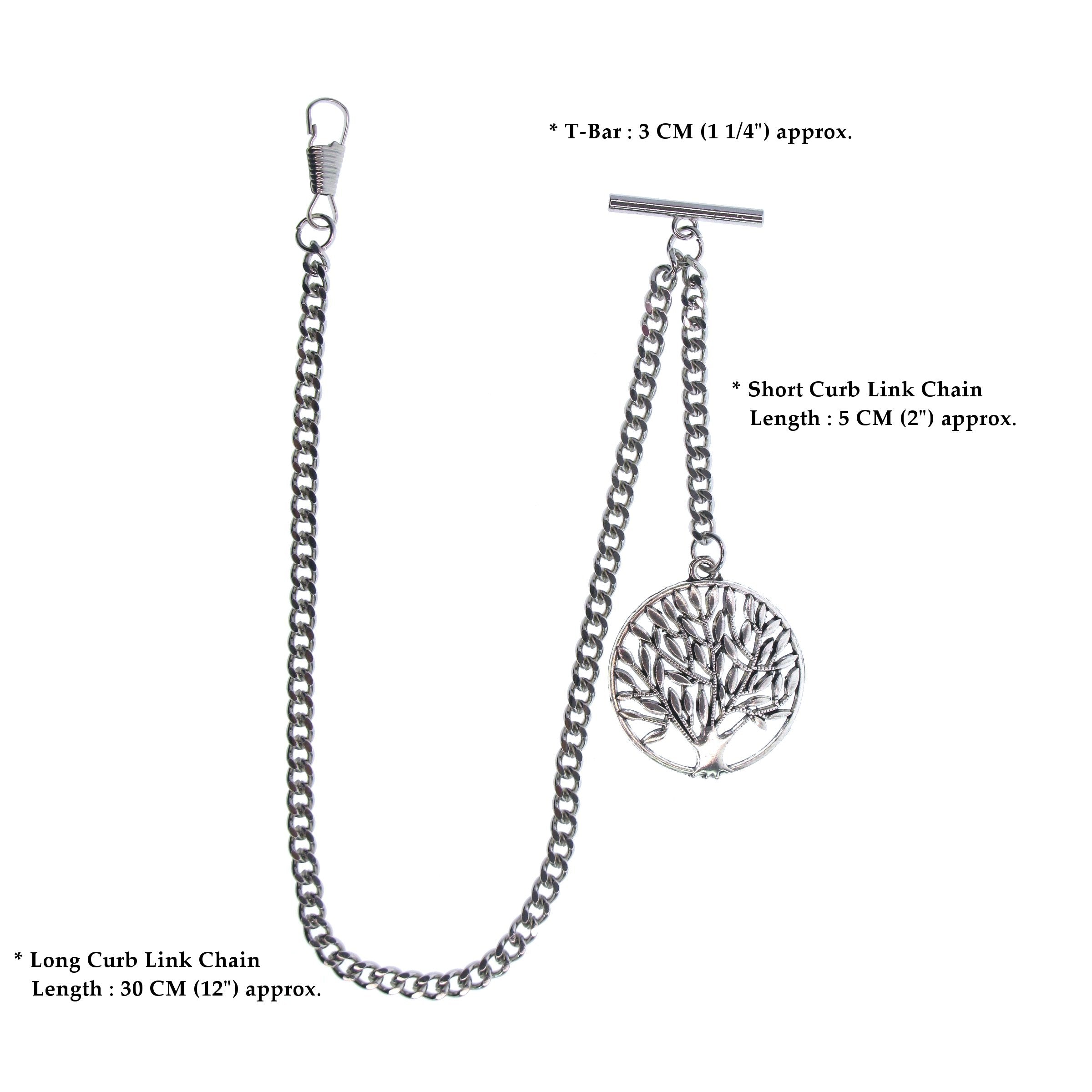 Silver Color Albert Chain with Life-Tree Medal Design Fob AC126