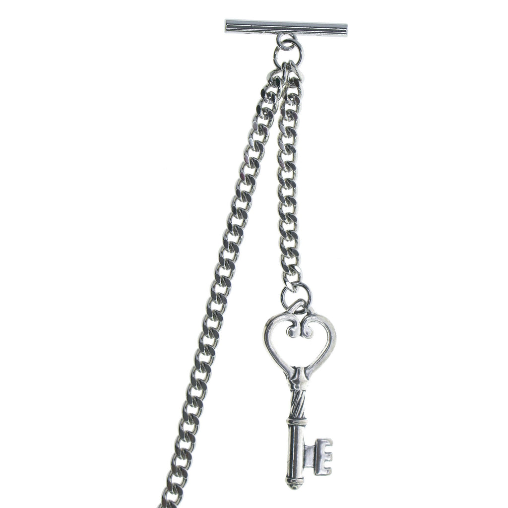 Silver Albert Chain with Key Design Fob AC128