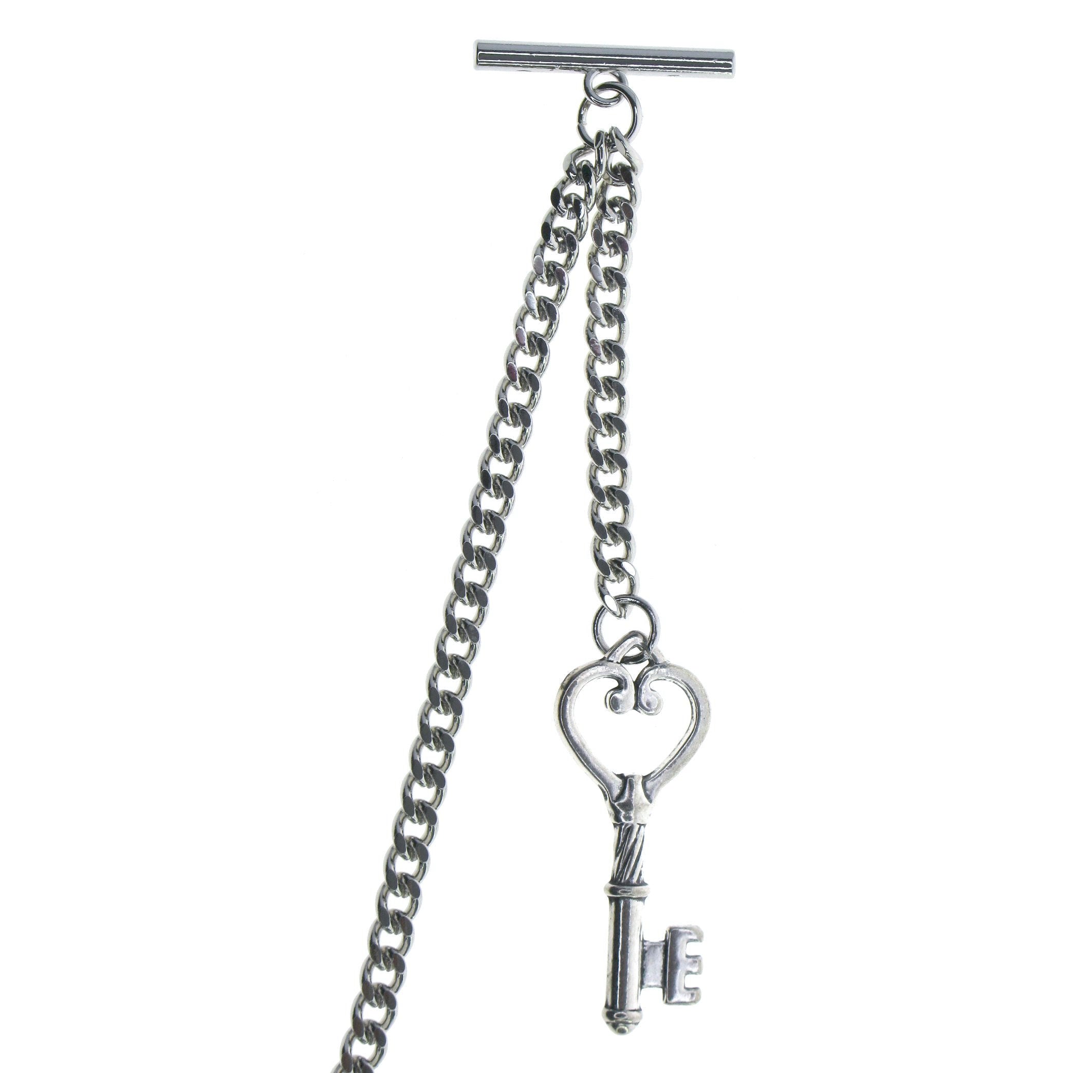 Silver Albert Chain with Key Design Fob AC128