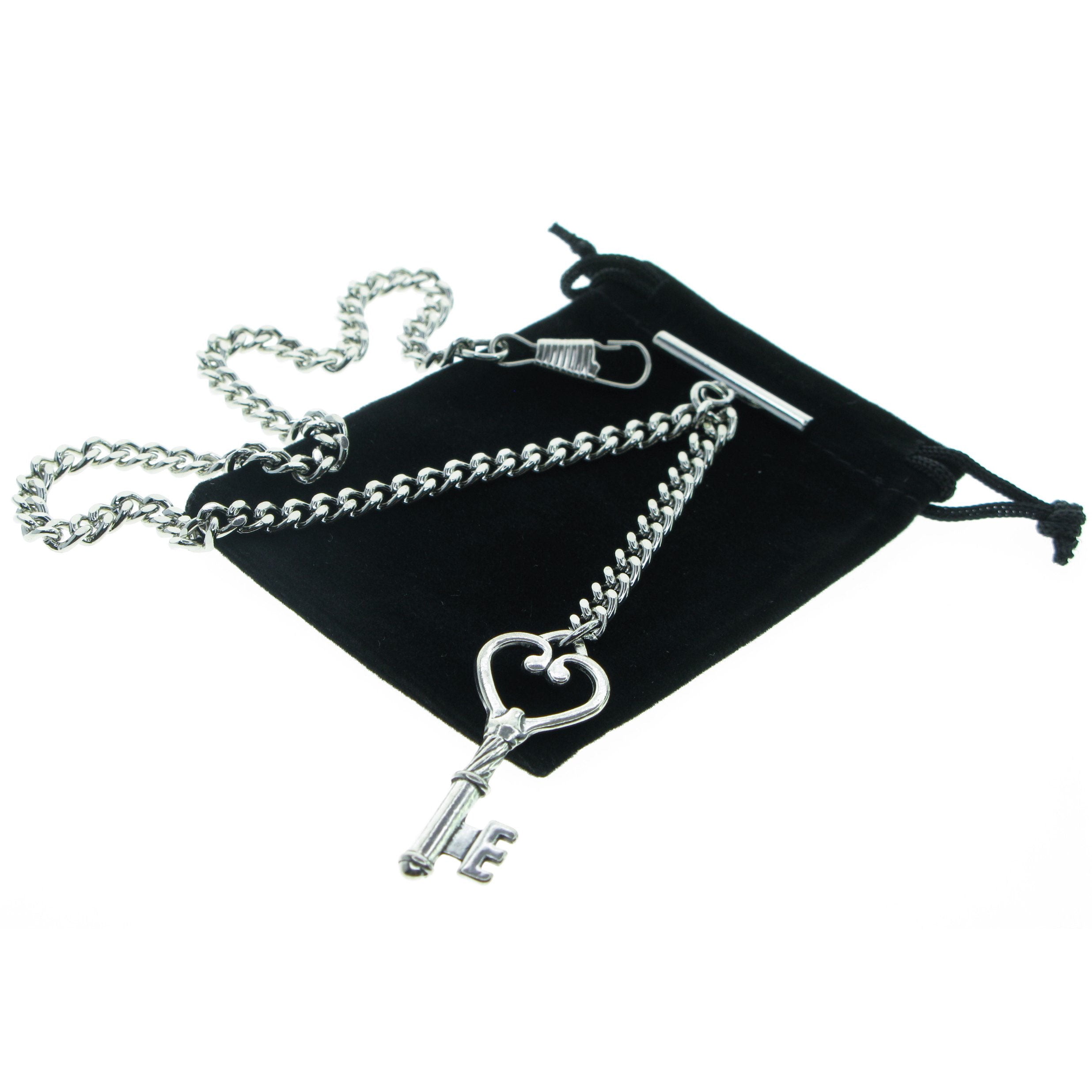 Silver Albert Chain with Key Design Fob AC128