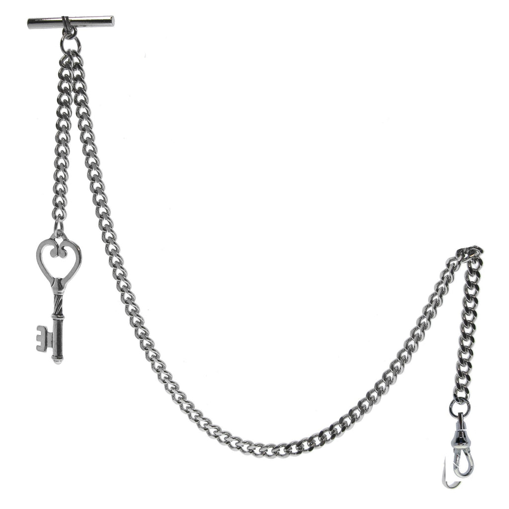 Silver Albert Chain with Key Design Fob