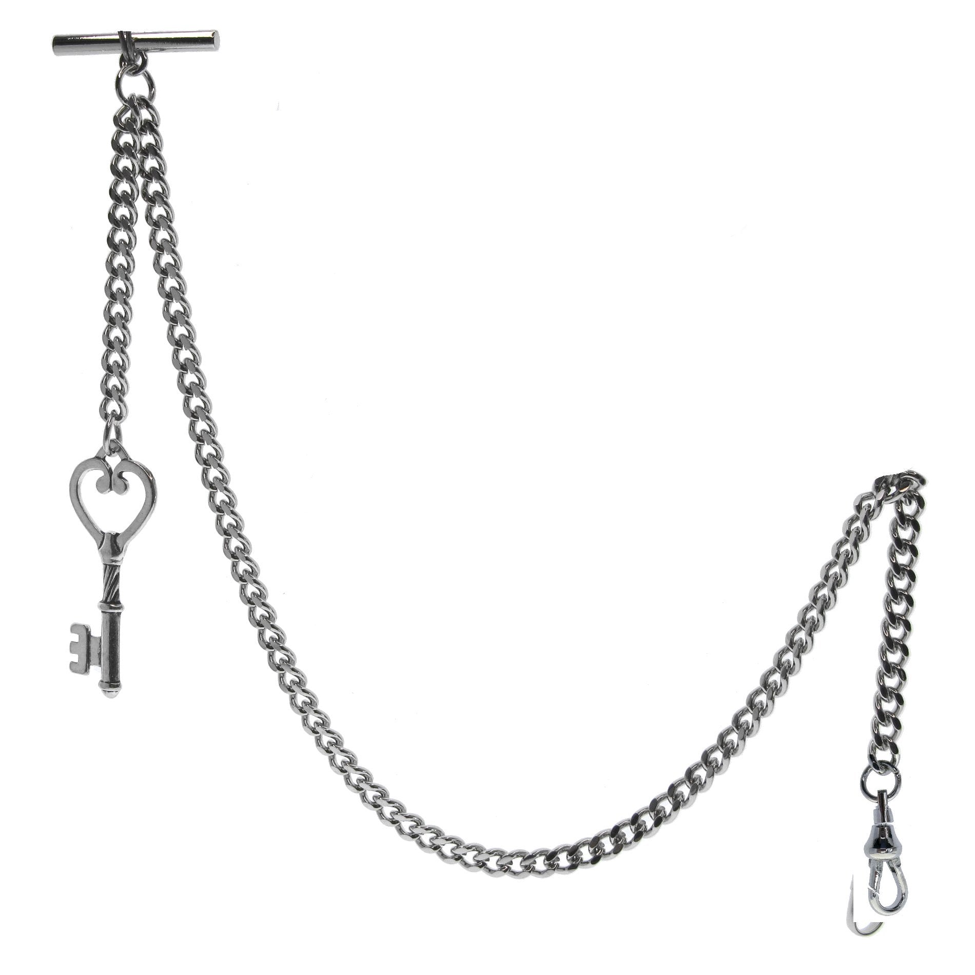 Silver Albert Chain with Key Design Fob