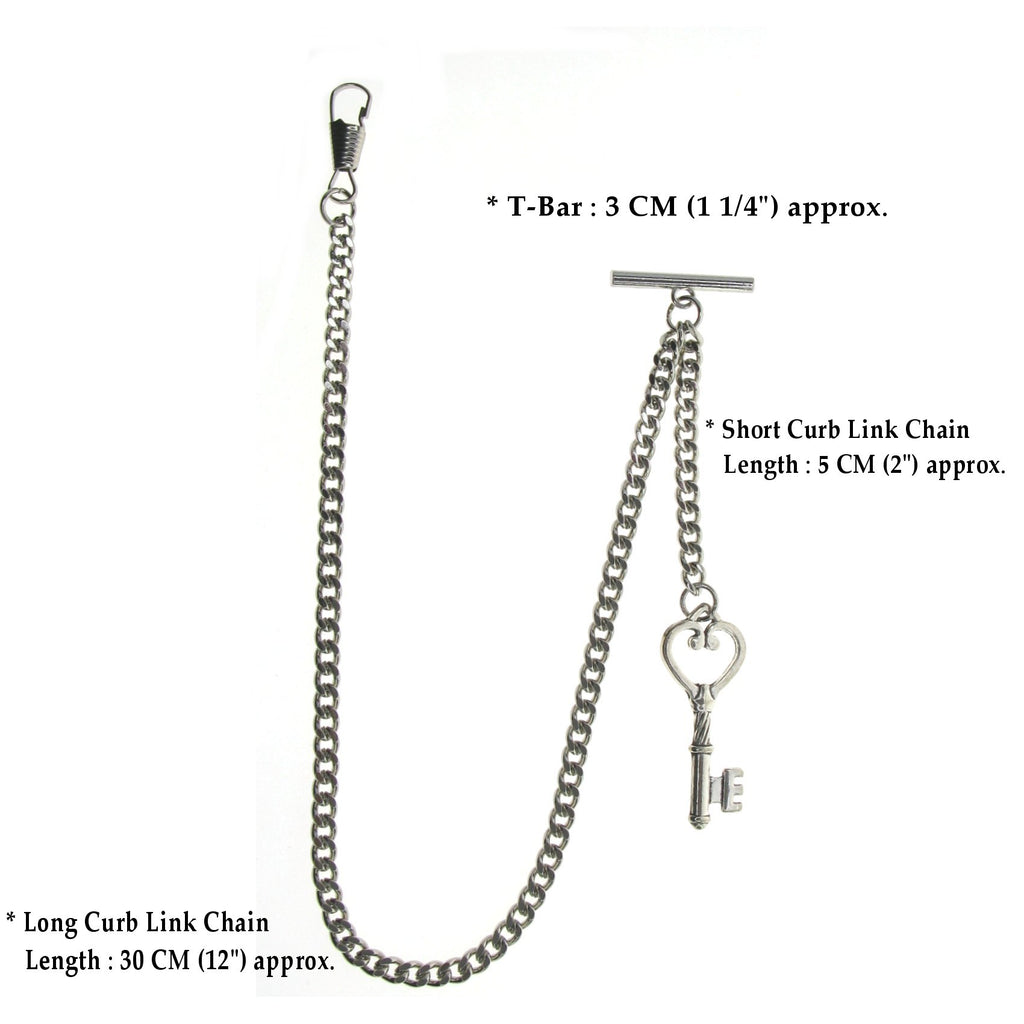 Silver Albert Chain with Key Design Fob AC128