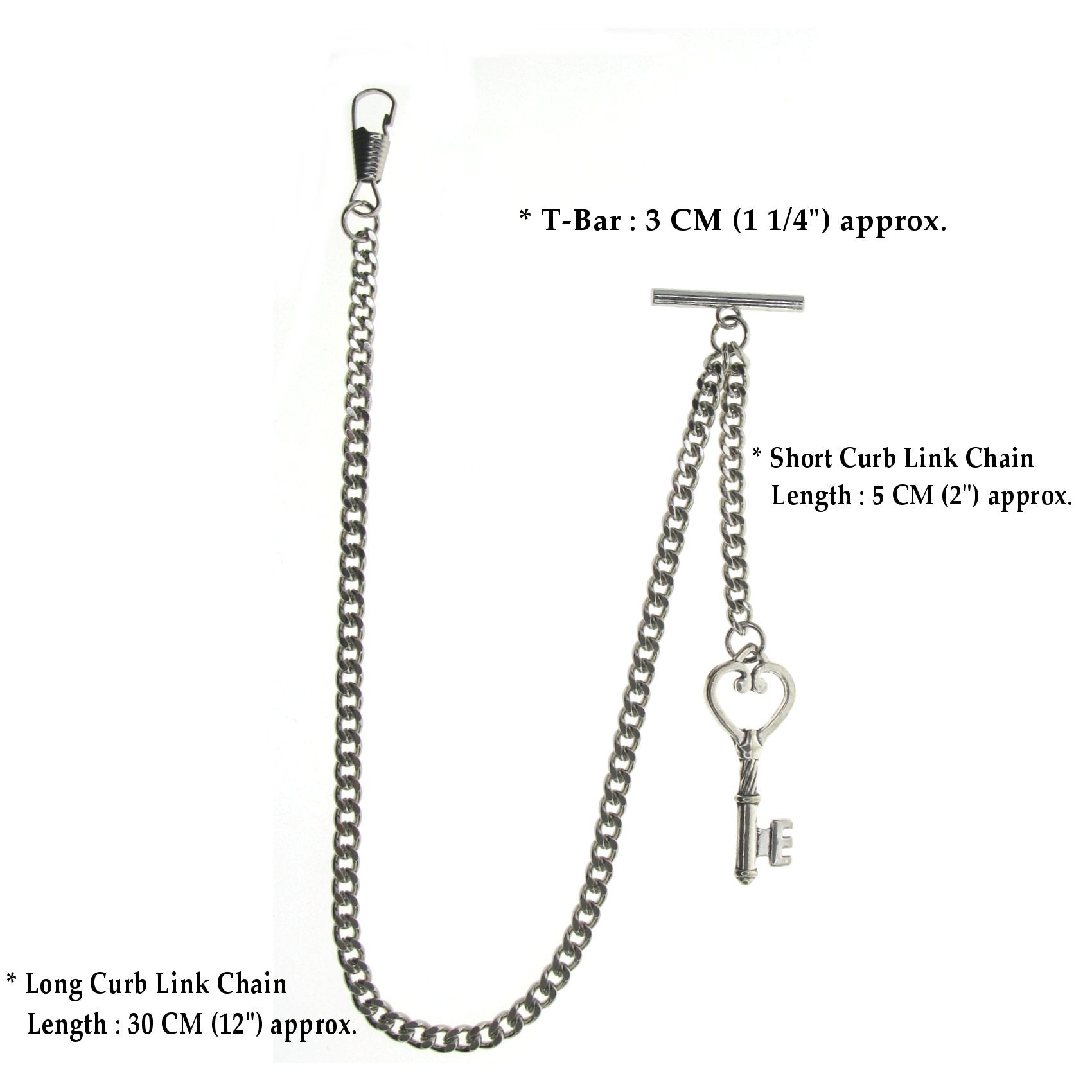 Silver Albert Chain with Key Design Fob AC128