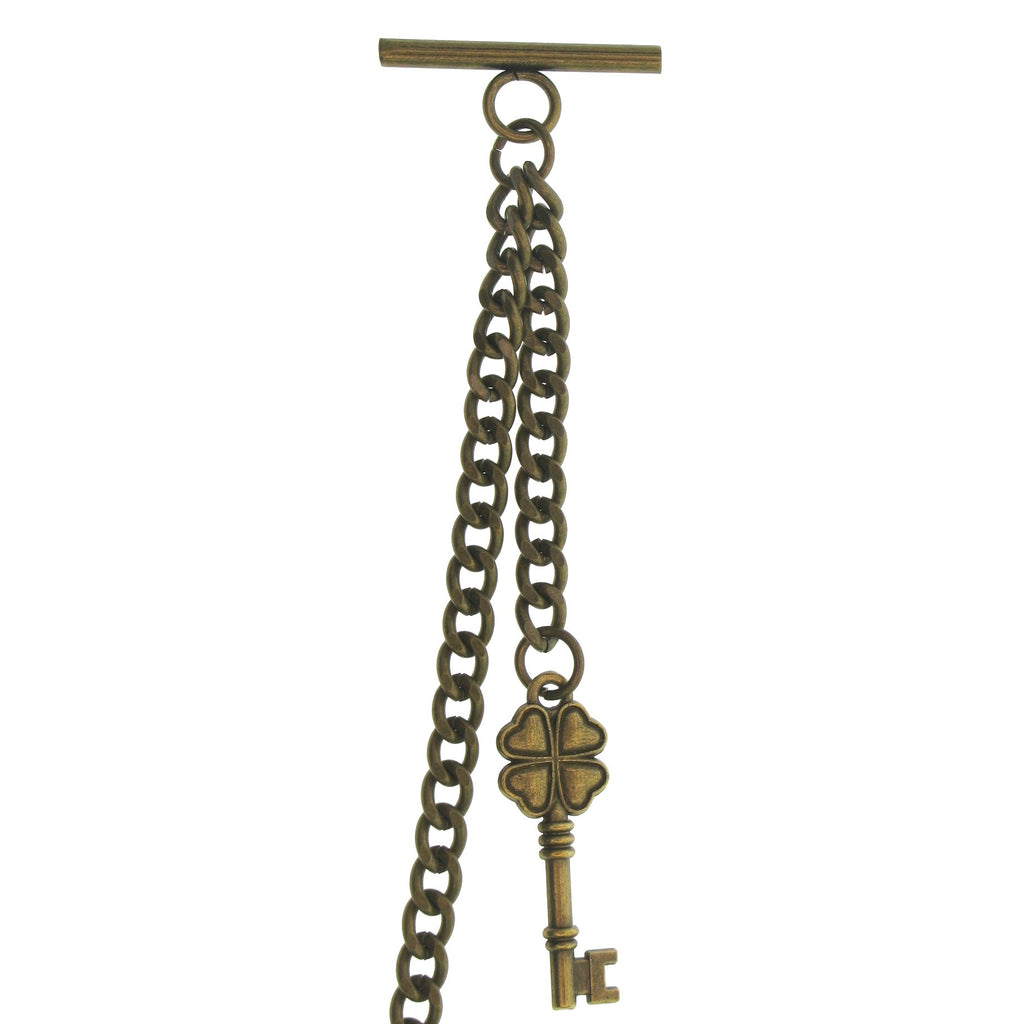 Bronze Color Albert Chain with Antique Four-Leaf Design Key Fob AC129