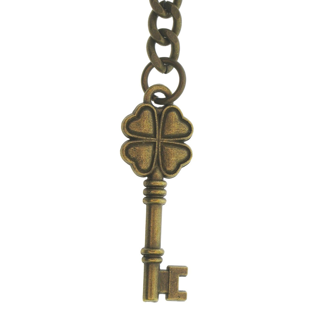 Bronze Color Albert Chain with Antique Four-Leaf Design Key Fob AC129