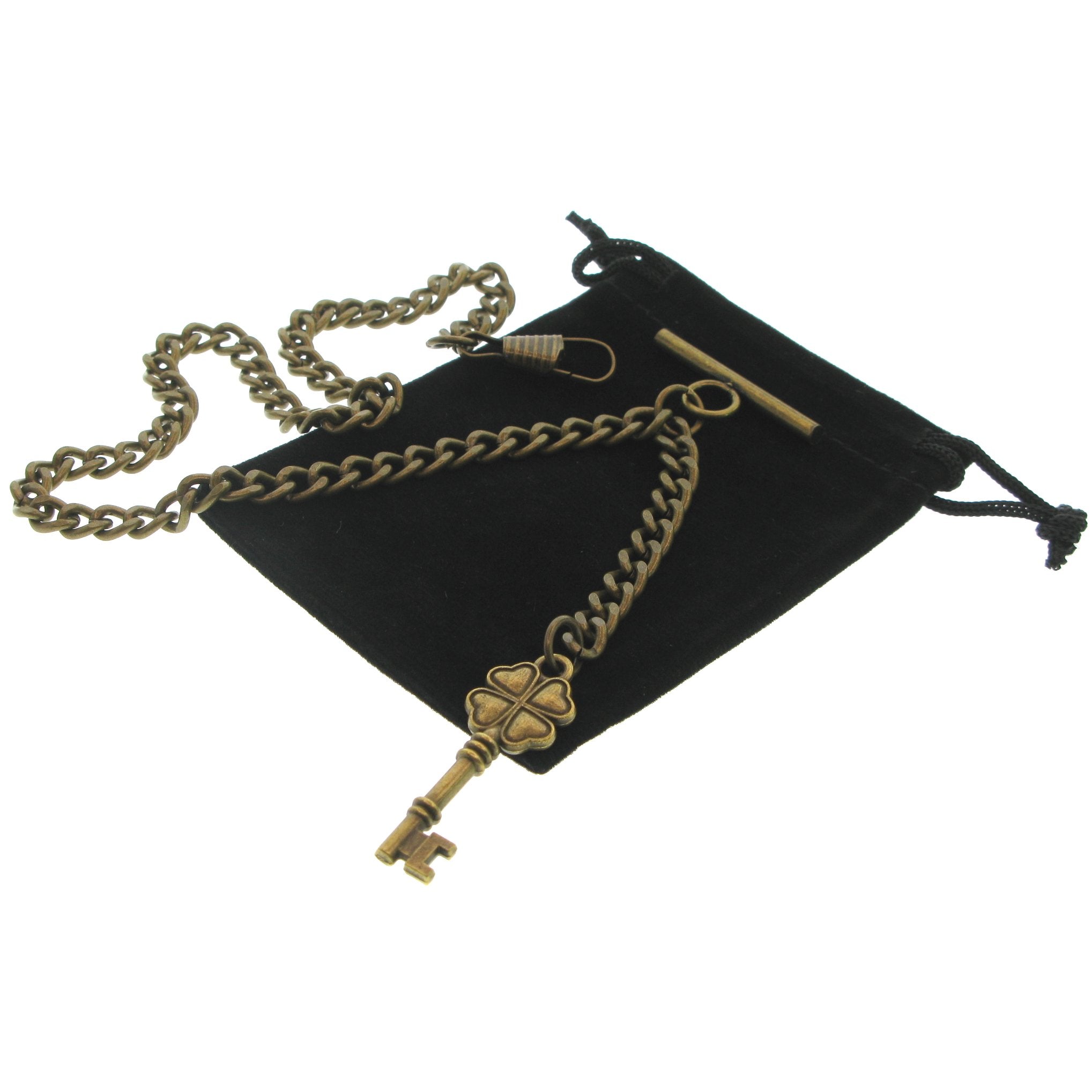 Bronze Color Albert Chain with Antique Four-Leaf Design Key Fob AC129