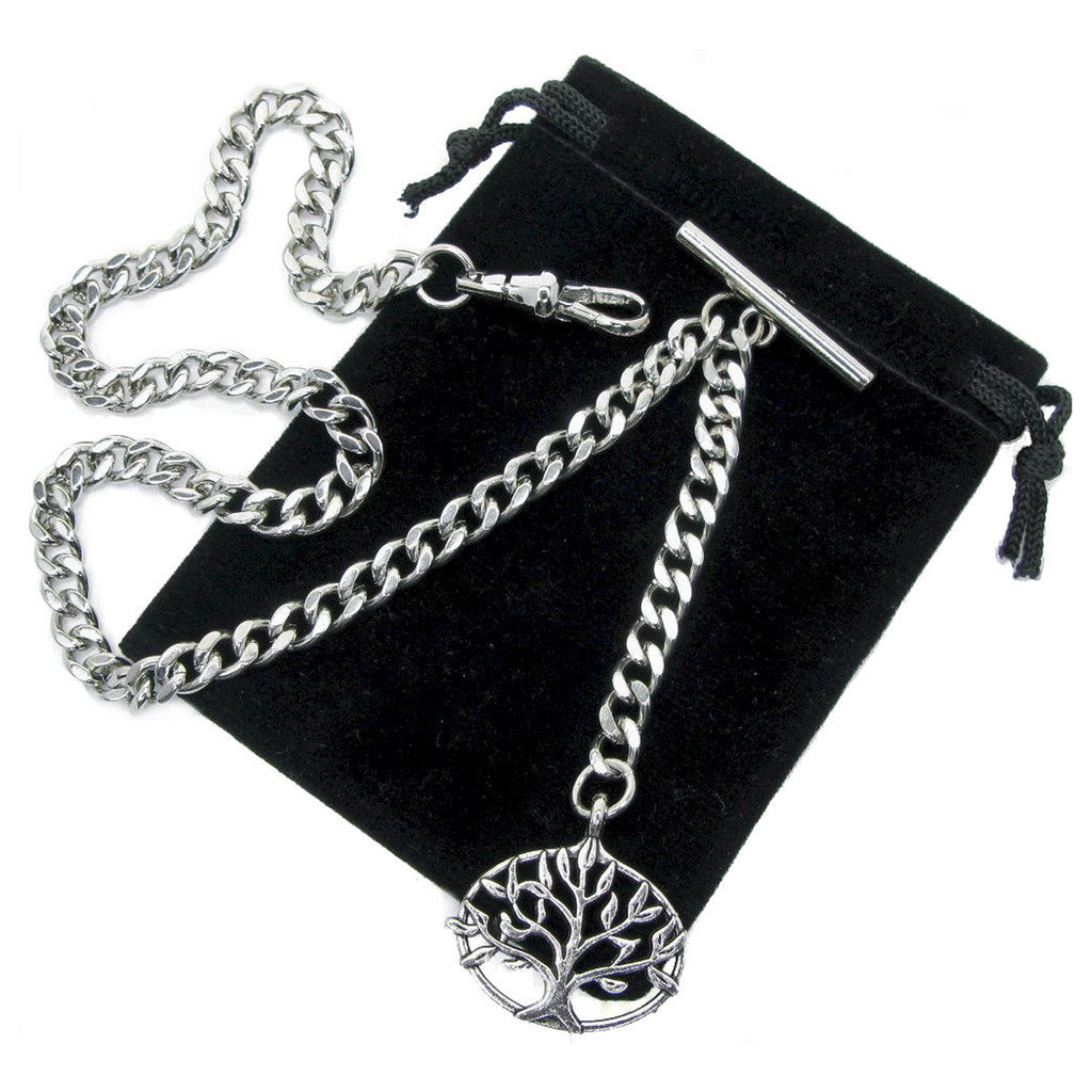 Silver Color Albert Chain with Life Tree Design Fob AC12