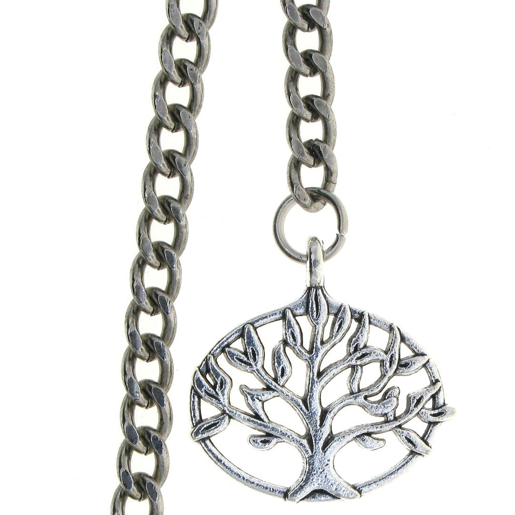 Silver Color Albert Chain with Life Tree Design Fob AC12