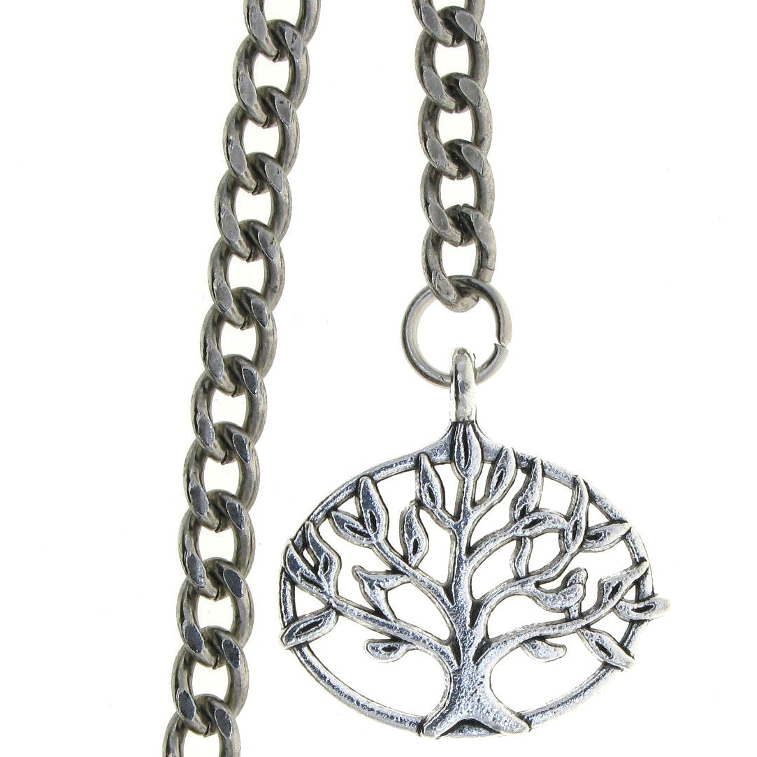 Silver Color Albert Chain with Life Tree Design Fob AC12