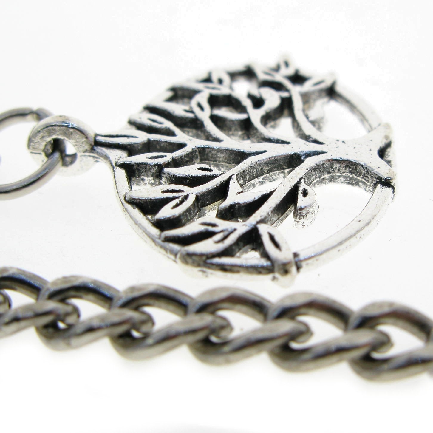 Silver Color Albert Chain with Life Tree Design Fob AC12