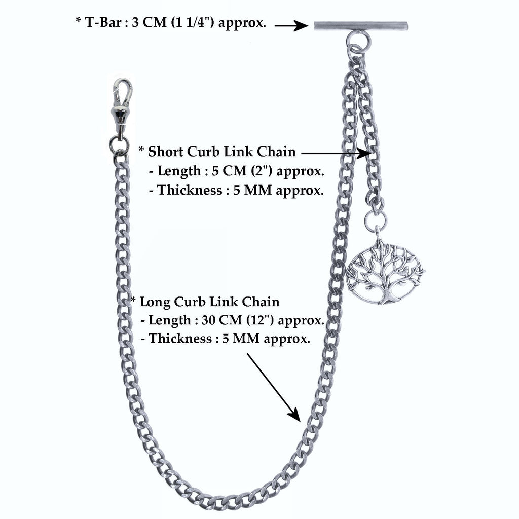 Silver Color Albert Chain with Life Tree Design Fob AC12