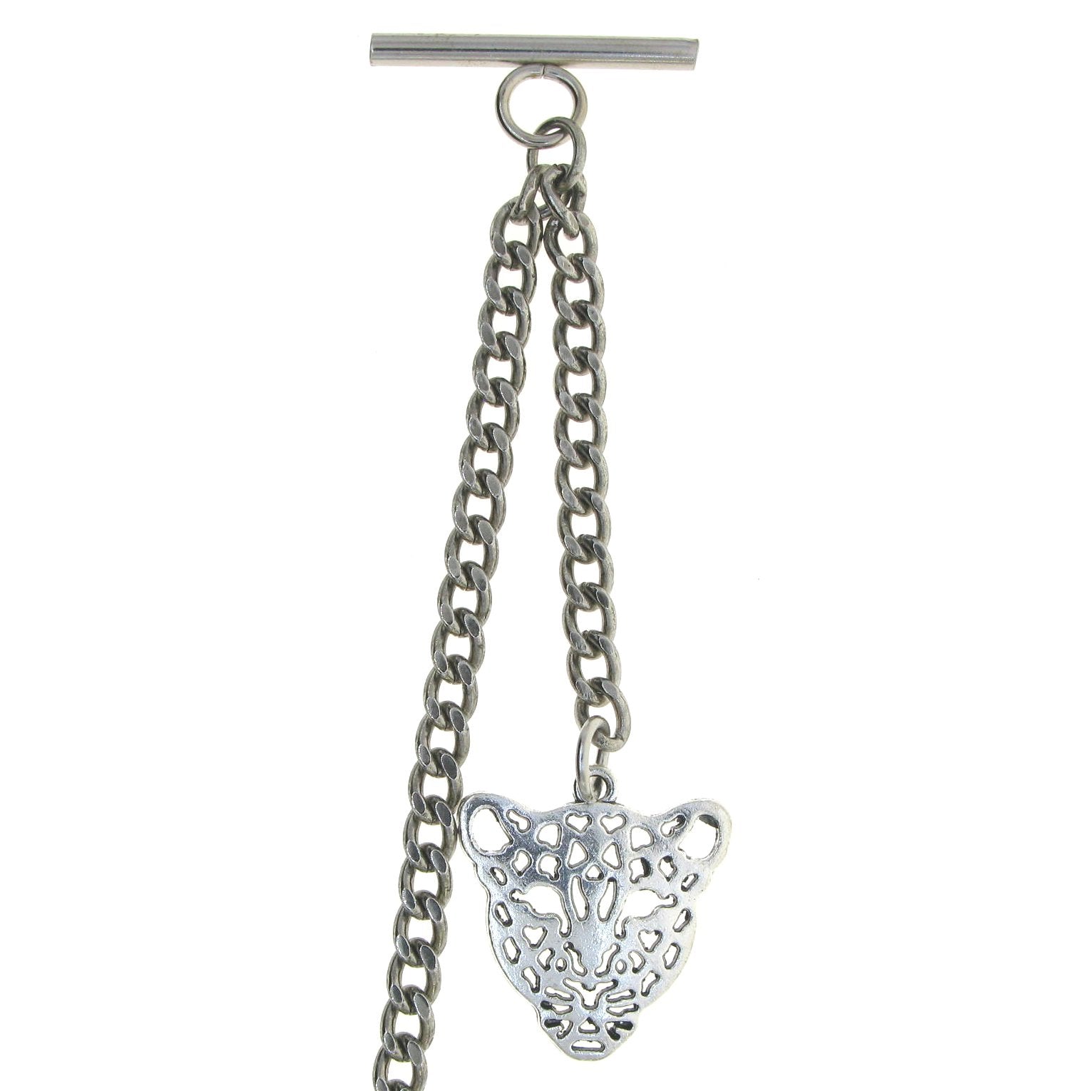 Silver Color Albert Chain with Leopard Design Fob AC13