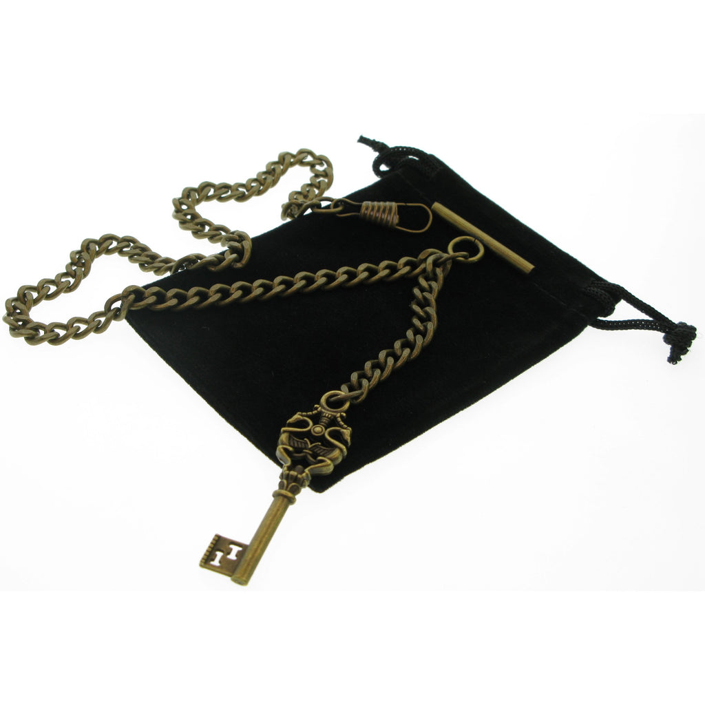 Bronze Color Albert Chain with Antique Key Design Fob AC130