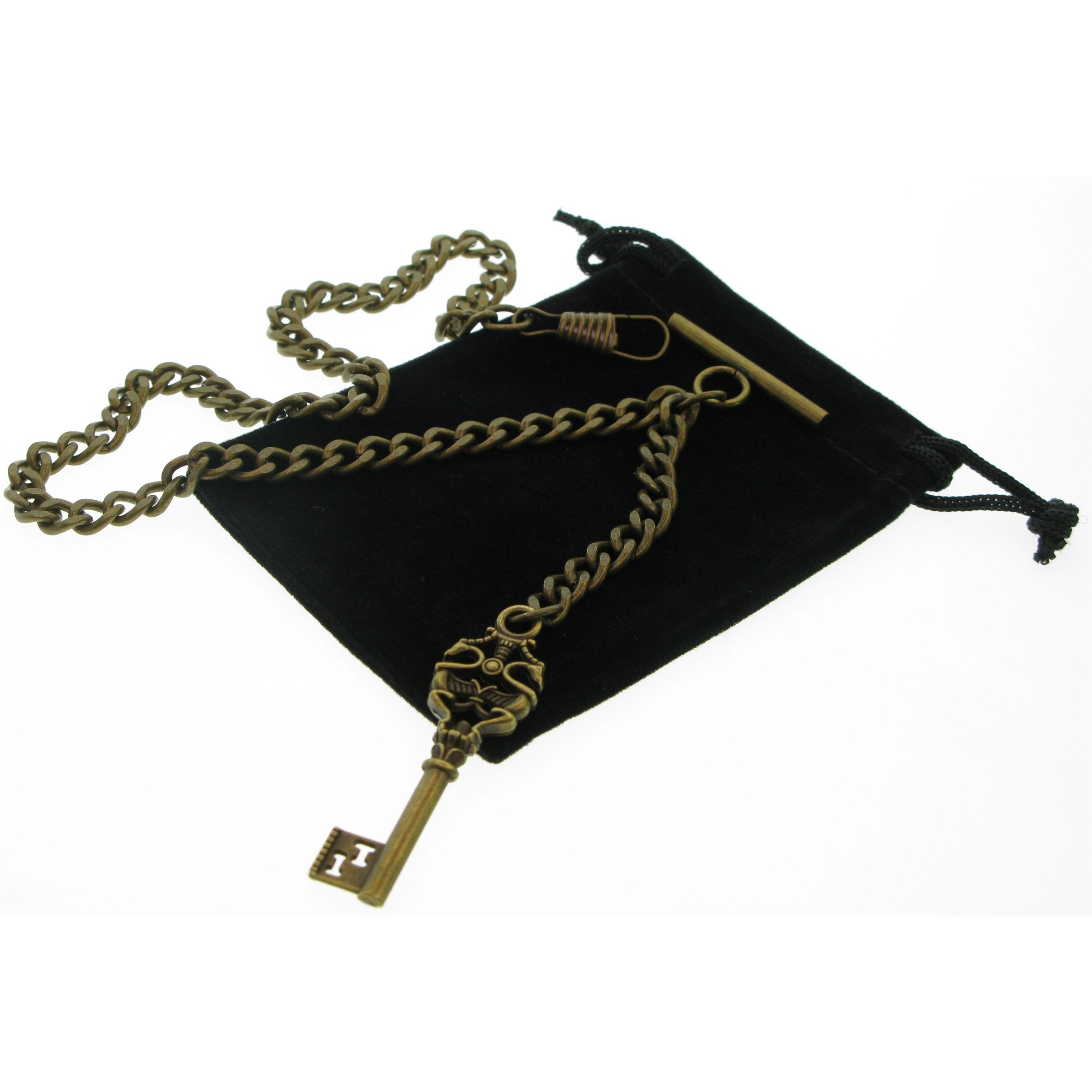 Bronze Color Albert Chain with Antique Key Design Fob AC130