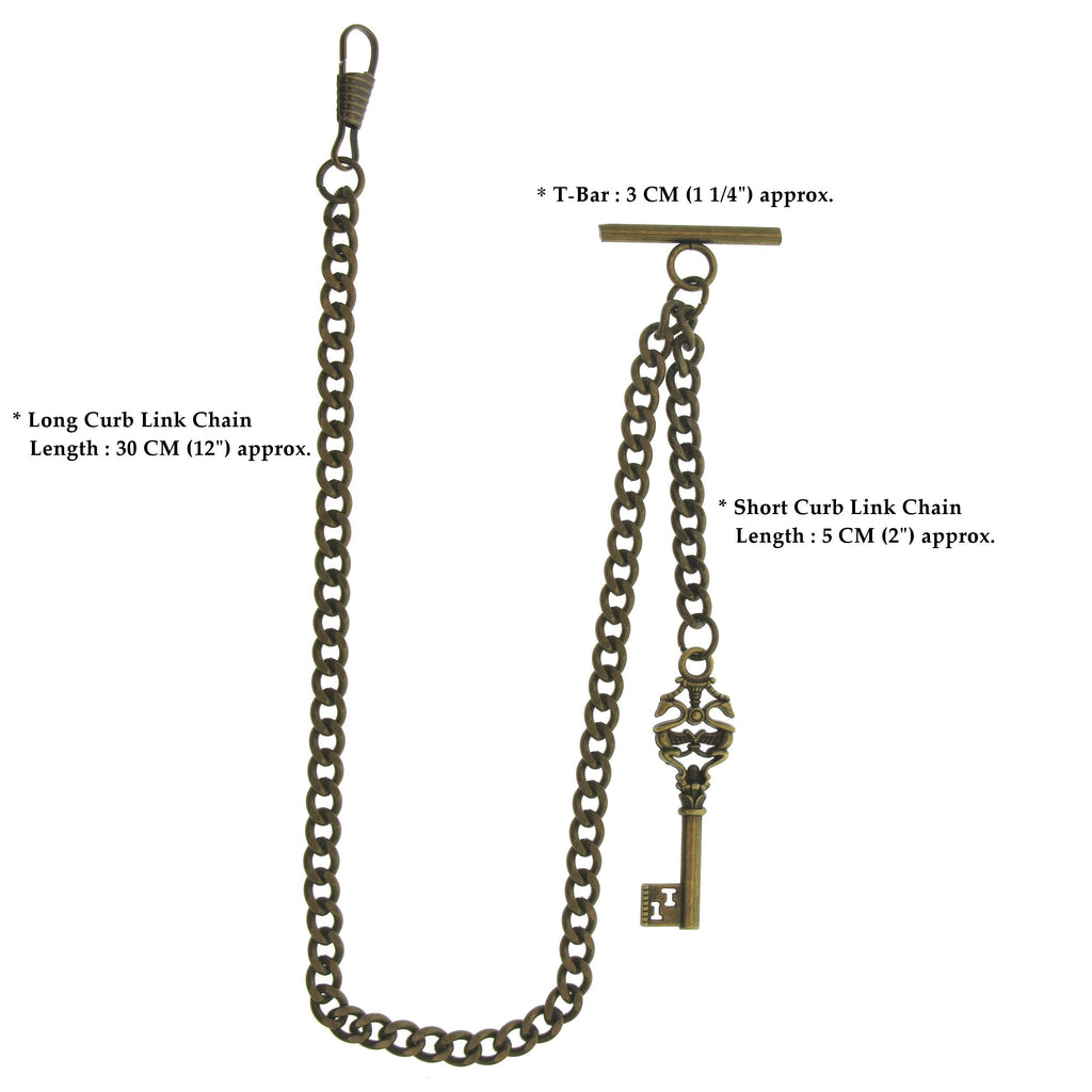 Bronze Color Albert Chain with Antique Key Design Fob AC130