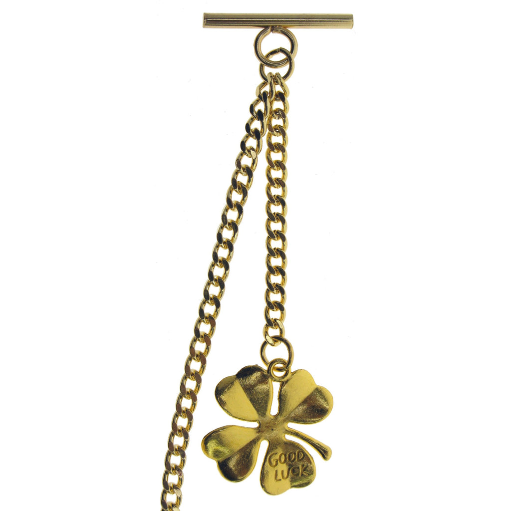 Gold Color Albert Chain with Four-Leaf Clover Design Fob AC131