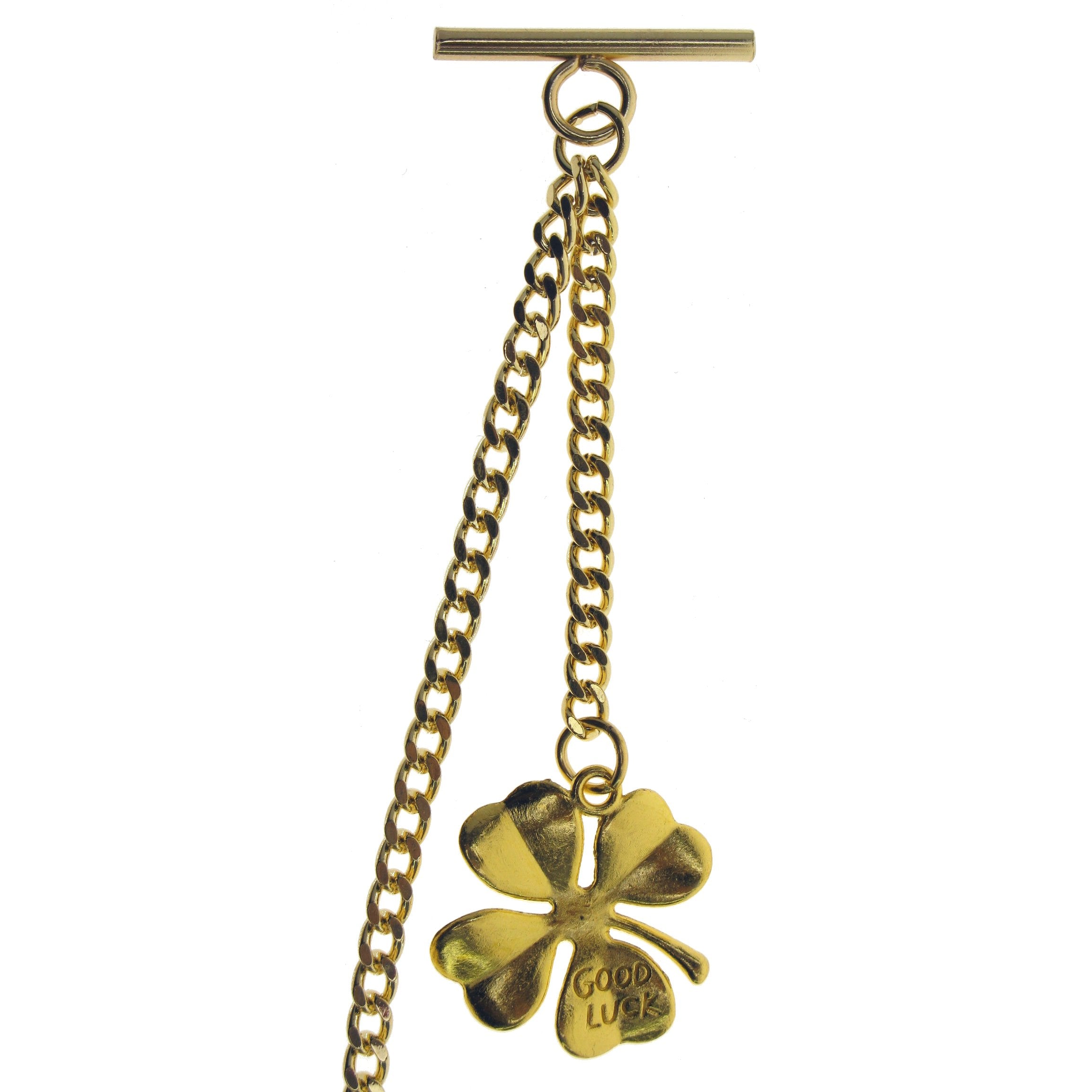 Gold Color Albert Chain with Four-Leaf Clover Design Fob AC131