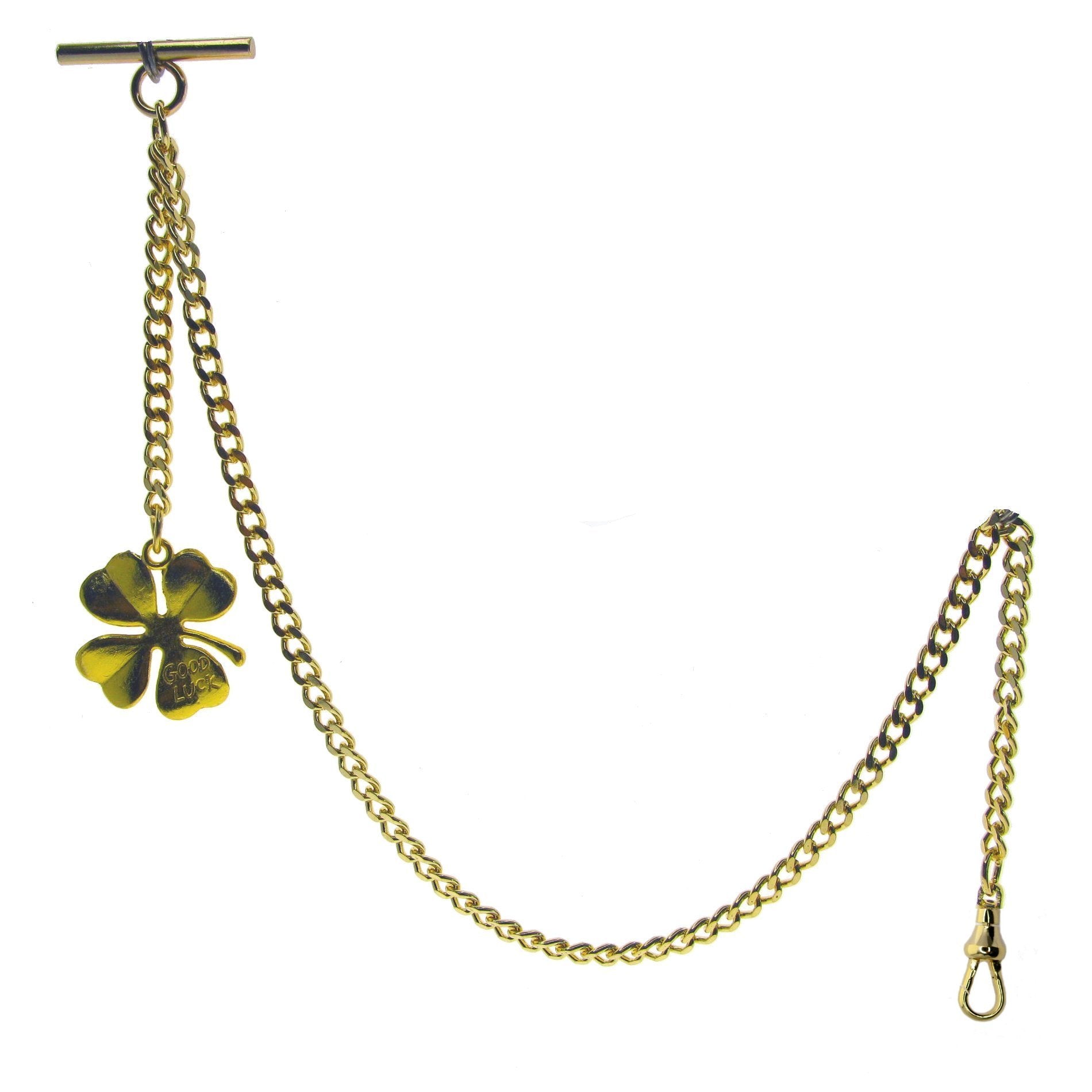 Gold Albert Chain with Four-Leaf Clover Fob