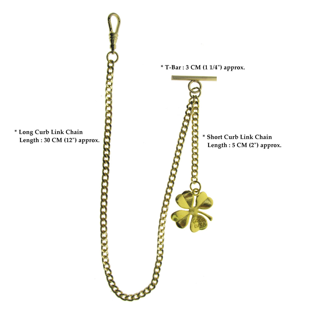 Gold Color Albert Chain with Four-Leaf Clover Design Fob AC131