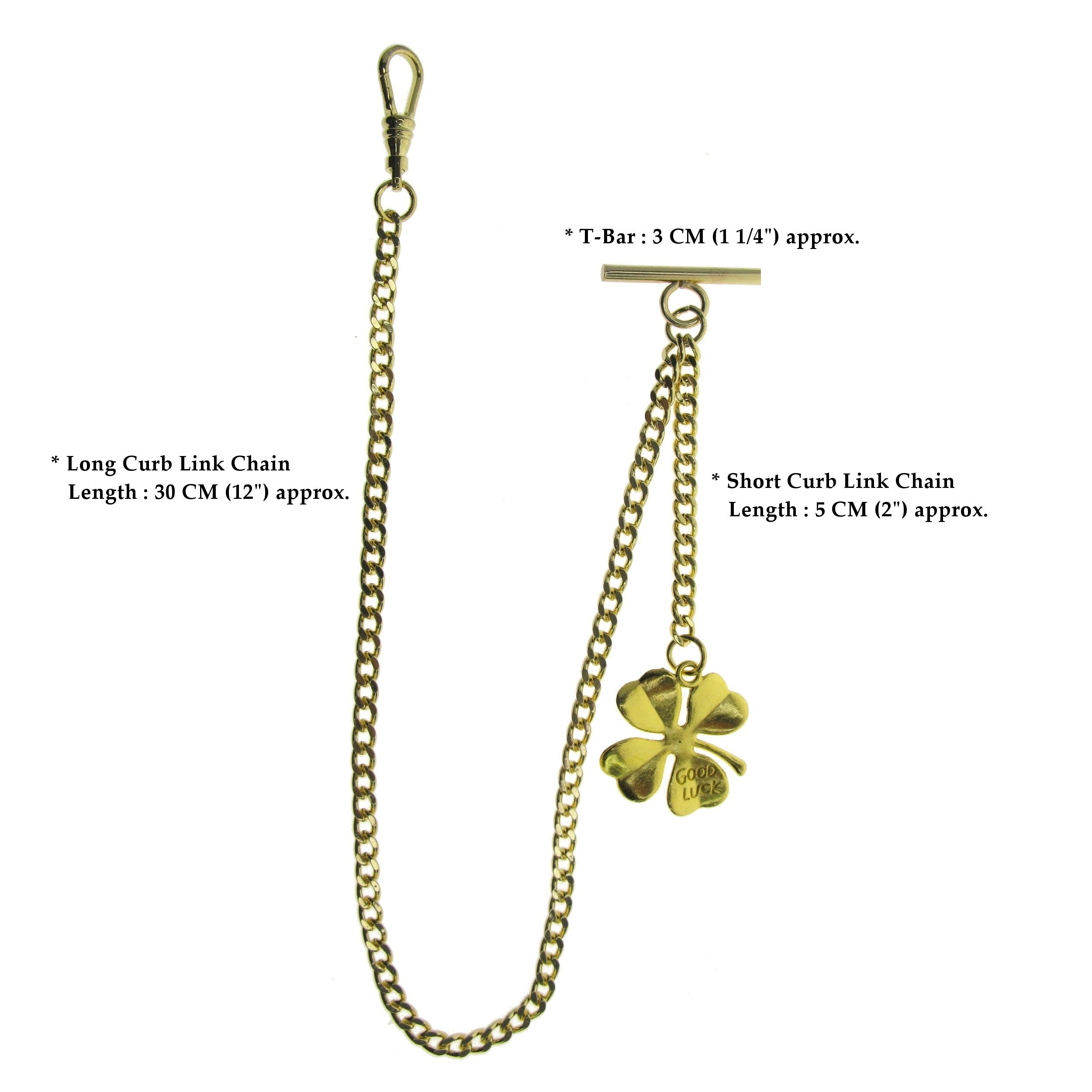Gold Color Albert Chain with Four-Leaf Clover Design Fob AC131