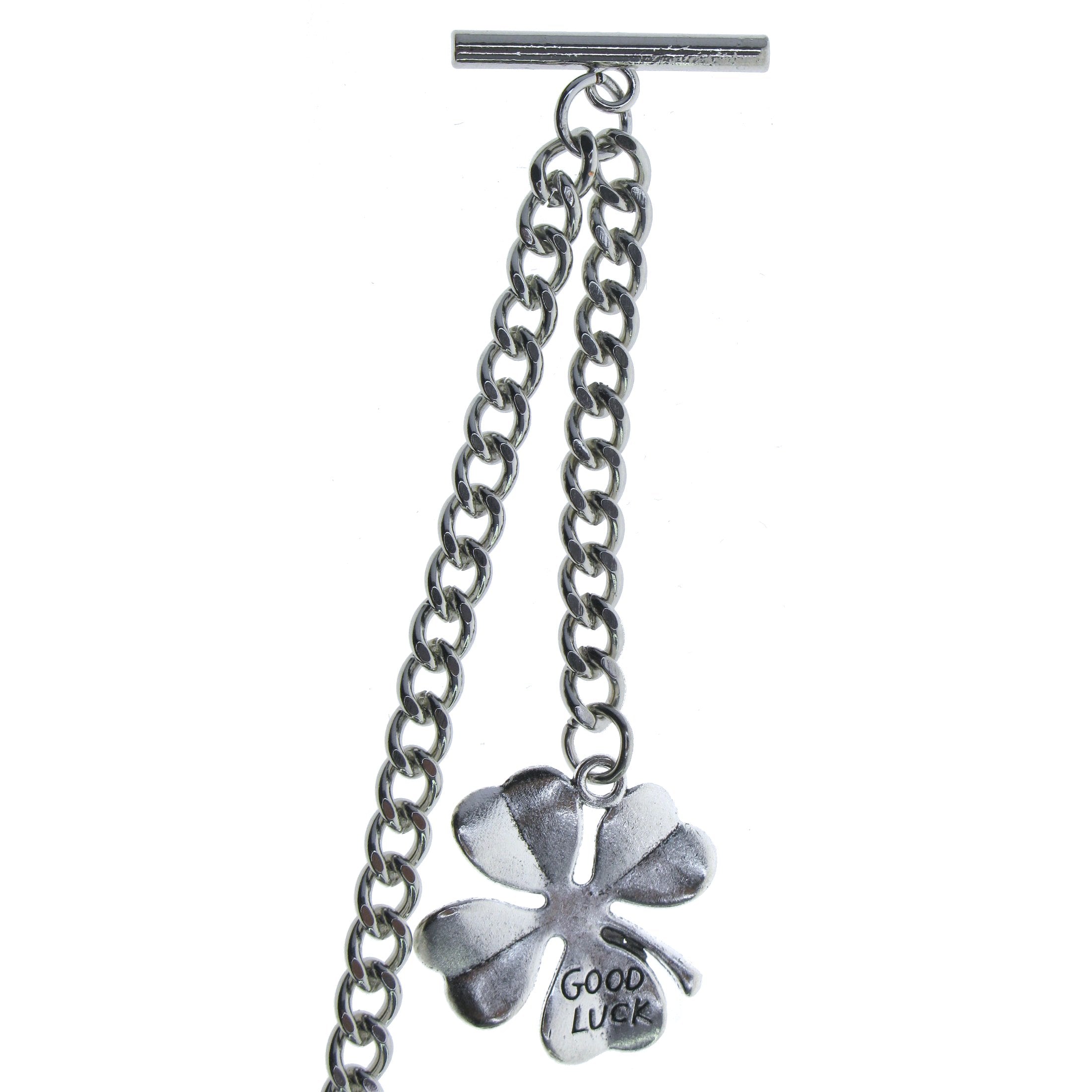 Silver Color Albert Chain with Four-Leaf Clover Design FobAC132