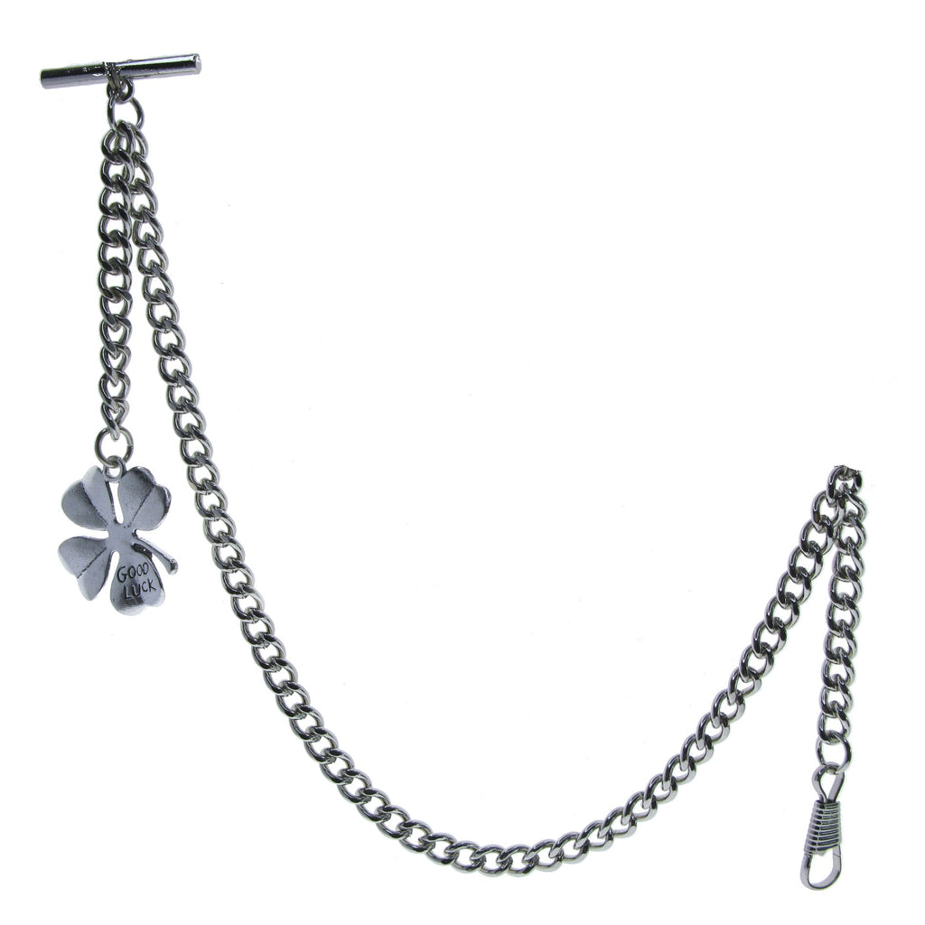 Silver Albert Chain with our-Leaf Clover Fob