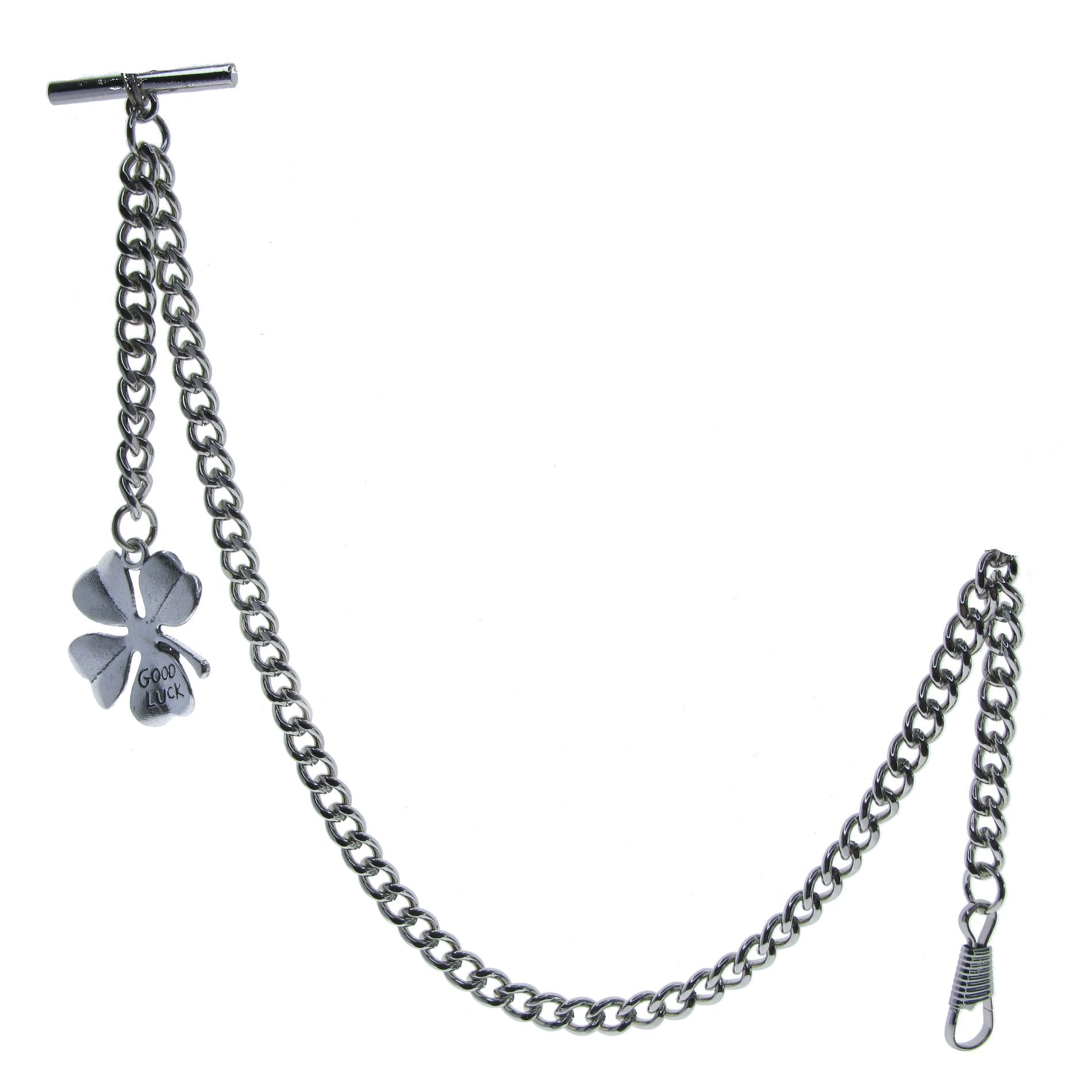 Silver Albert Chain with our-Leaf Clover Fob