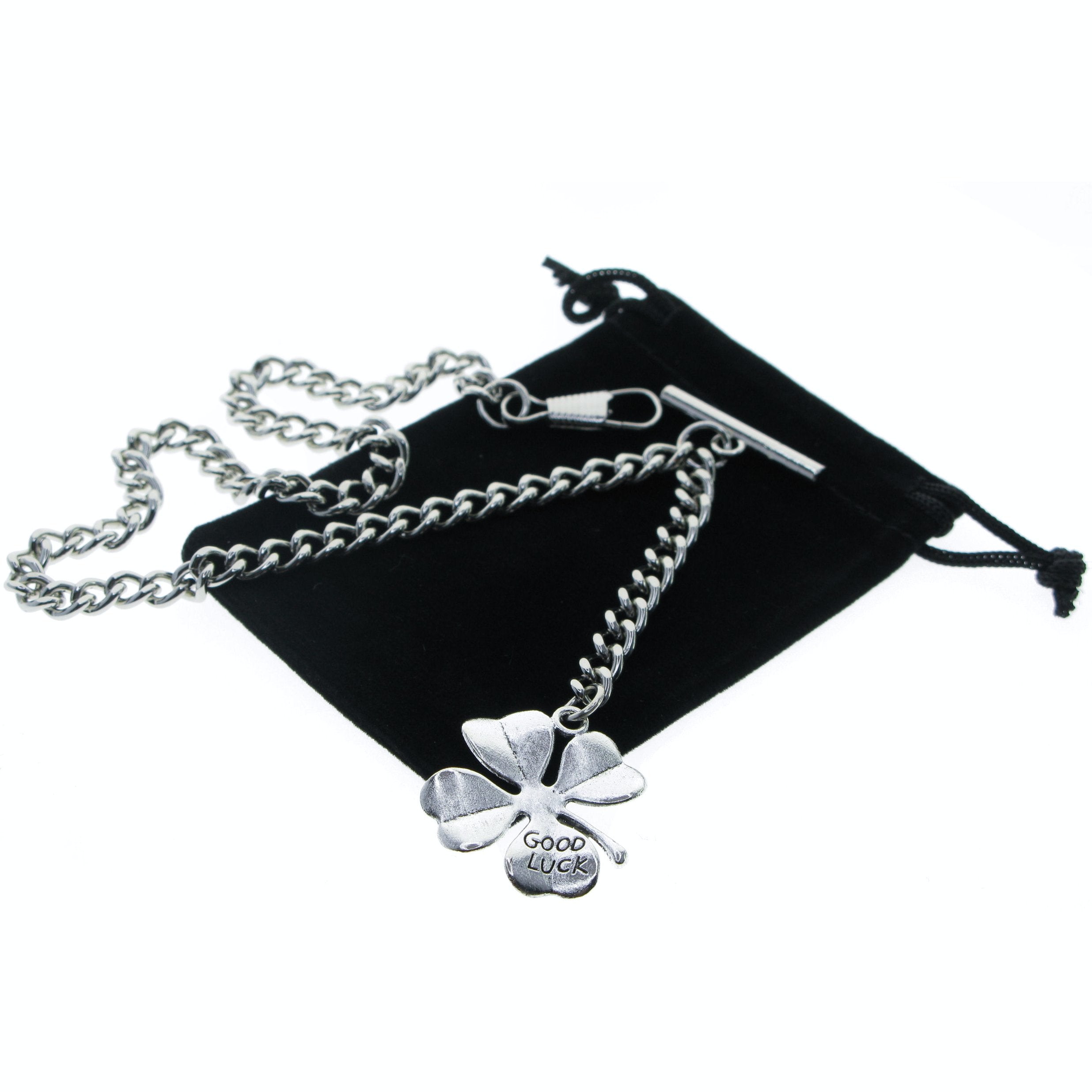 Silver Color Albert Chain with Four-Leaf Clover Design FobAC132