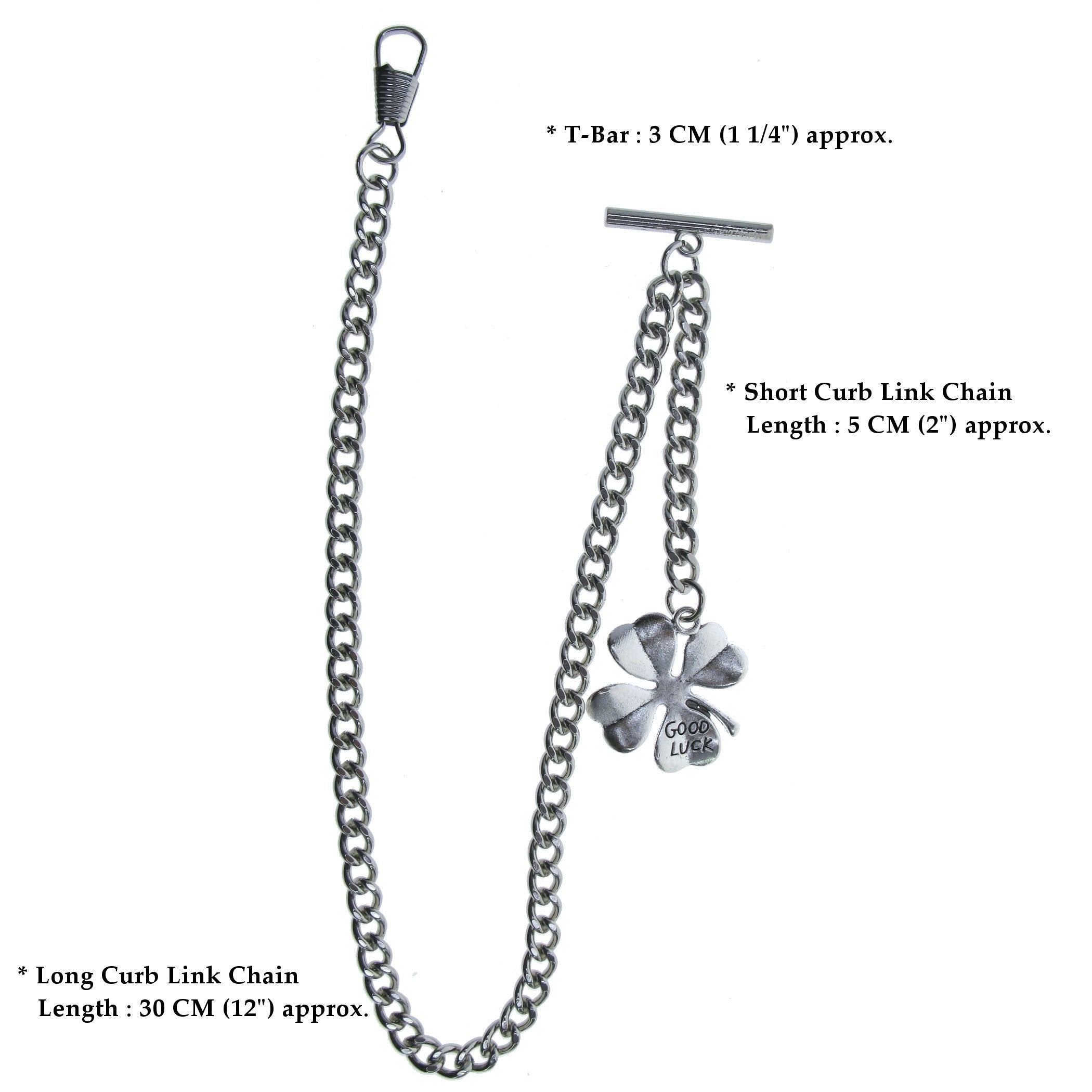Silver Color Albert Chain with Four-Leaf Clover Design FobAC132