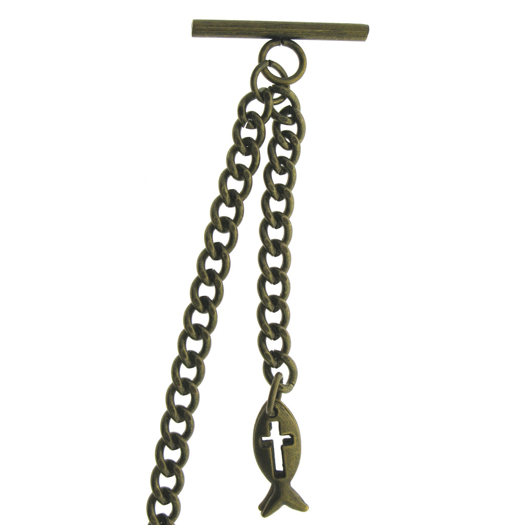 Bronze Color Albert Chain with Religious Fish Design Fob T Bar AC133